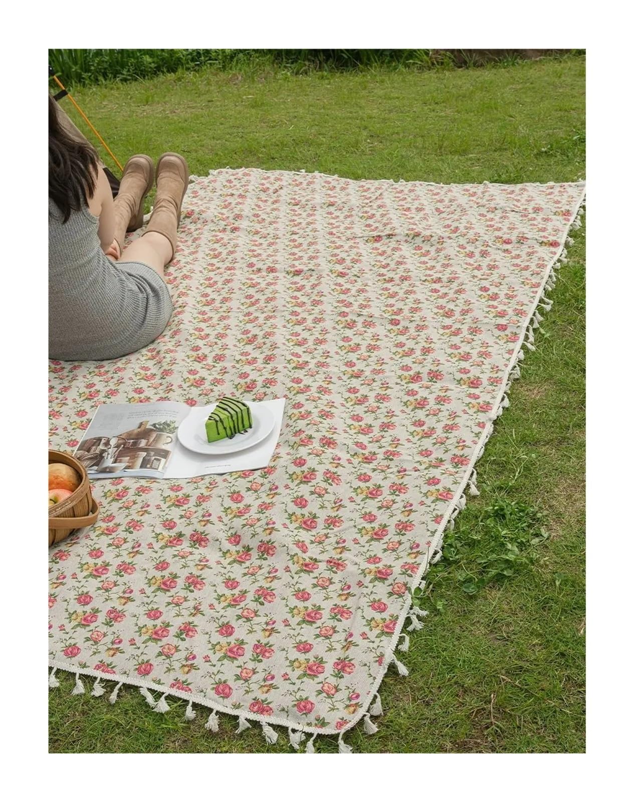 Couverture Pique Nique Tapis de Pique-Nique Pliable Style Campagne Rose, idéal for Les Voyages à la Plage, Le Camping et la randonnée.(140x220)