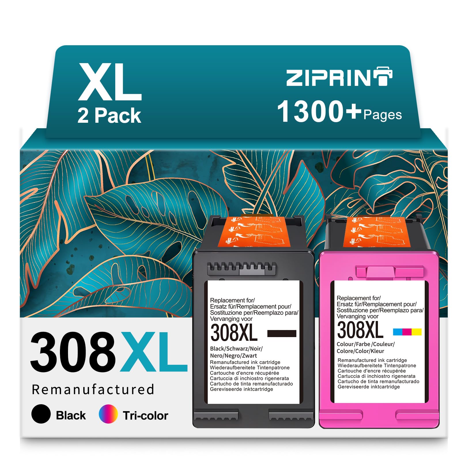 ZIPRINT 308 XL Cartucce Ersatz für cartucce HP 308, compatibili con le stampanti HP Envy 6120e, 6132e, 6532e, 6520e, 6100e, 6110e, 6122e, 6130e, 6530e (Nero/Colore, Confezione da 2)