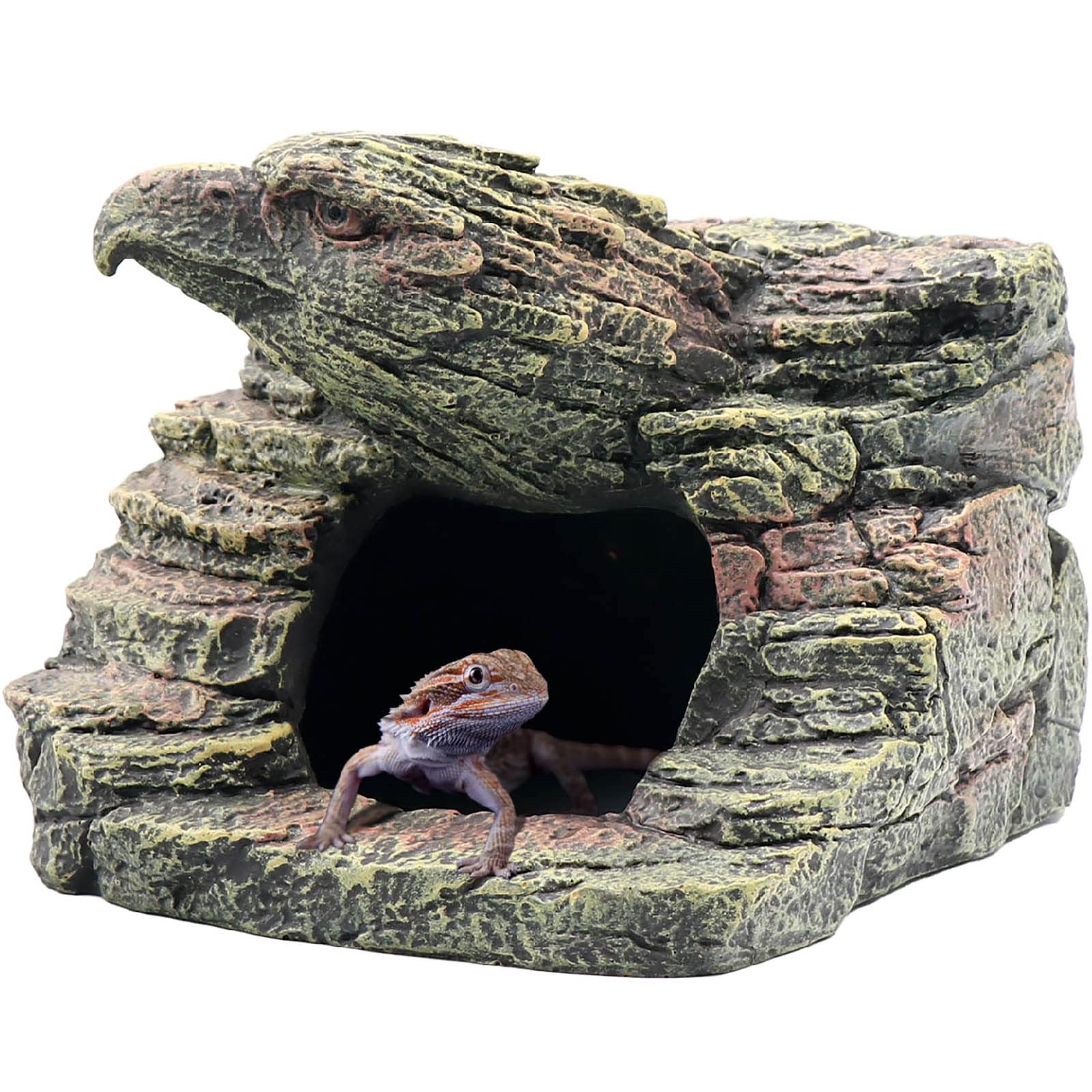 Eagle Aquarium Decorations, Reptile Cave Climb Hideout Hideaway, Resin Rock Stone Cave Fish Tank Decorations for Betta Fish, Shrimp, Lizards, Leopard Gecko