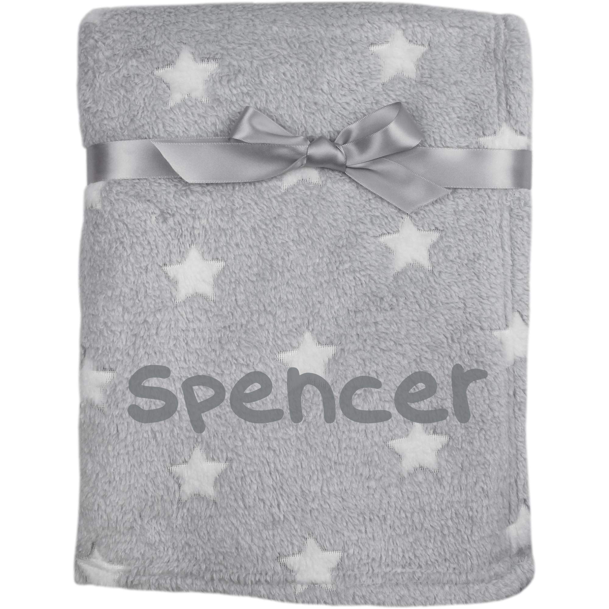 Teddyts Grey Stars Personalised Fluffy Stars Embroidered Baby Blanket (Grey Stars)