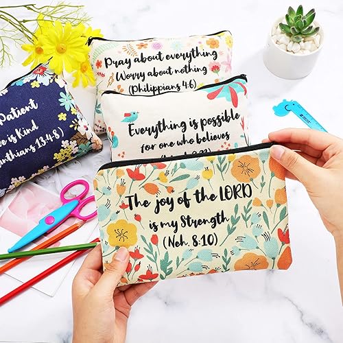 Miniatura 2 de 4 piezas inspiradoras con versículo bíblico para lápices cristianos, bolsas de maquillaje de lona para estudiantes, suministros de diario de oficina