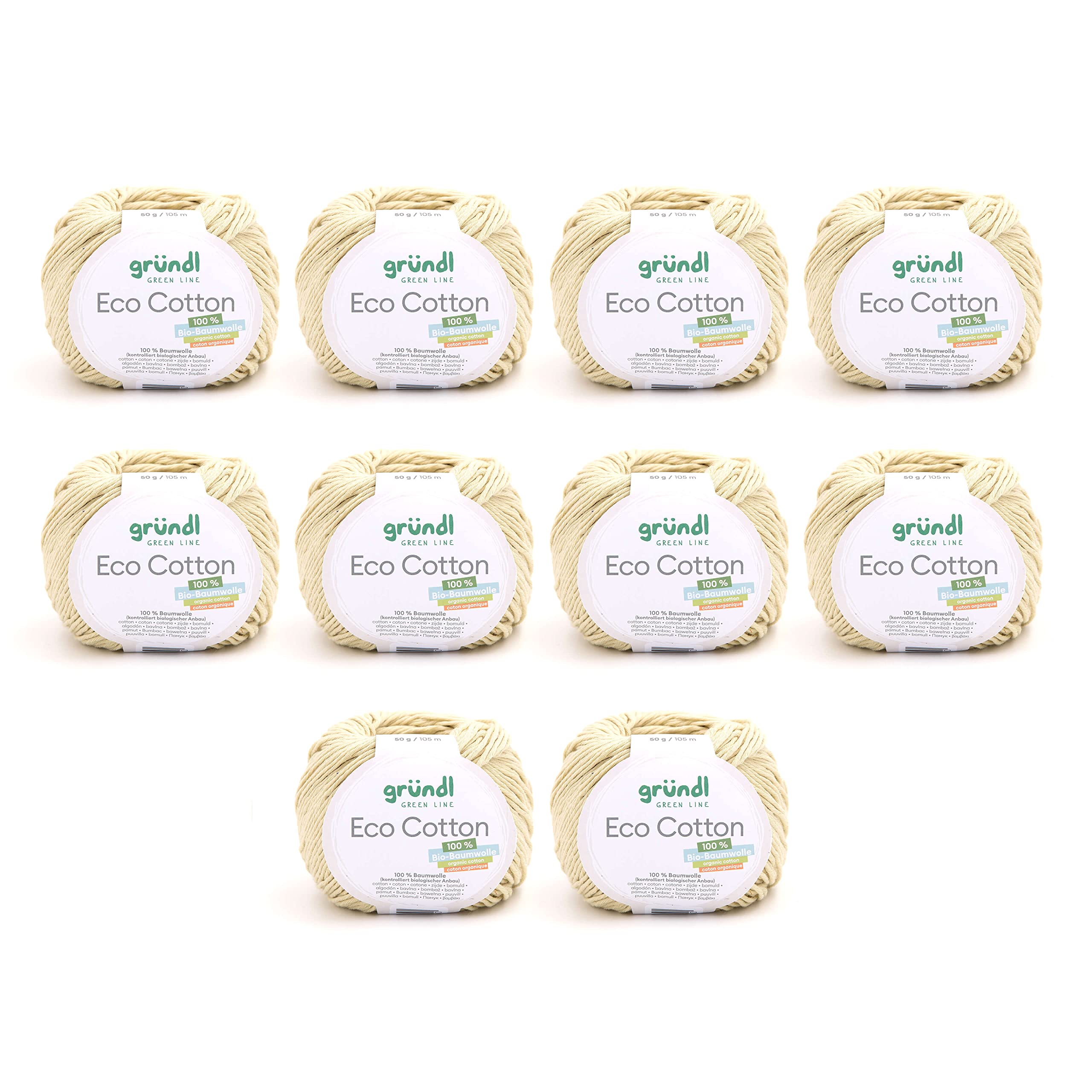 Gründl Eco Cotton Wool, Wool for Crochet, Wool for Knitting, Crochet Yarn, Soft and Skin Friendly, 100% Organic Cotton