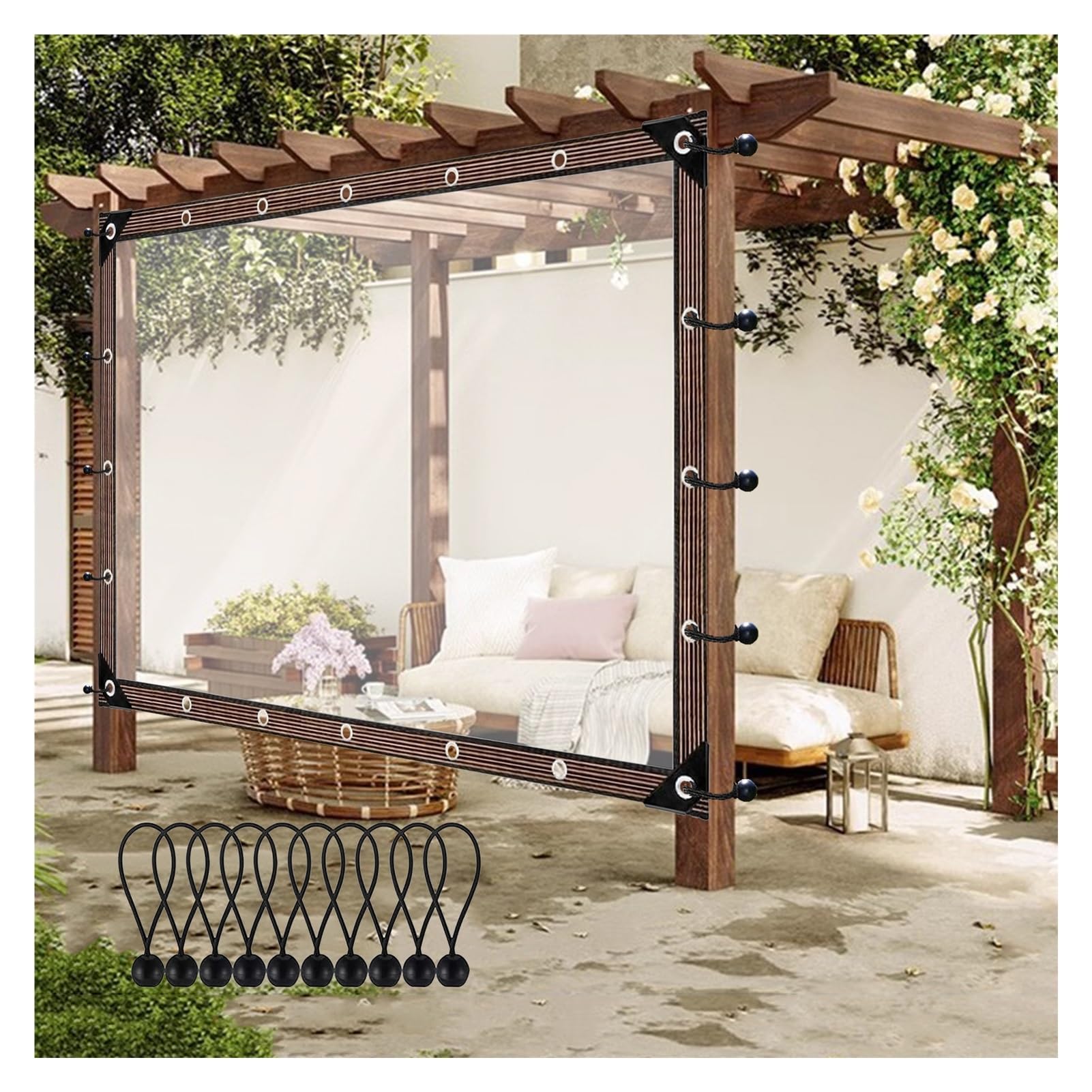 Lona transparente impermeable de PE para aislar la pérgola del frío y lluvia