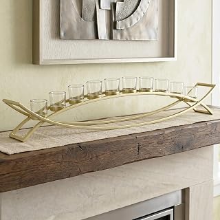 Seraphic Table Centerpiece for Dining Room, Extra Long Candle Holder, Gold