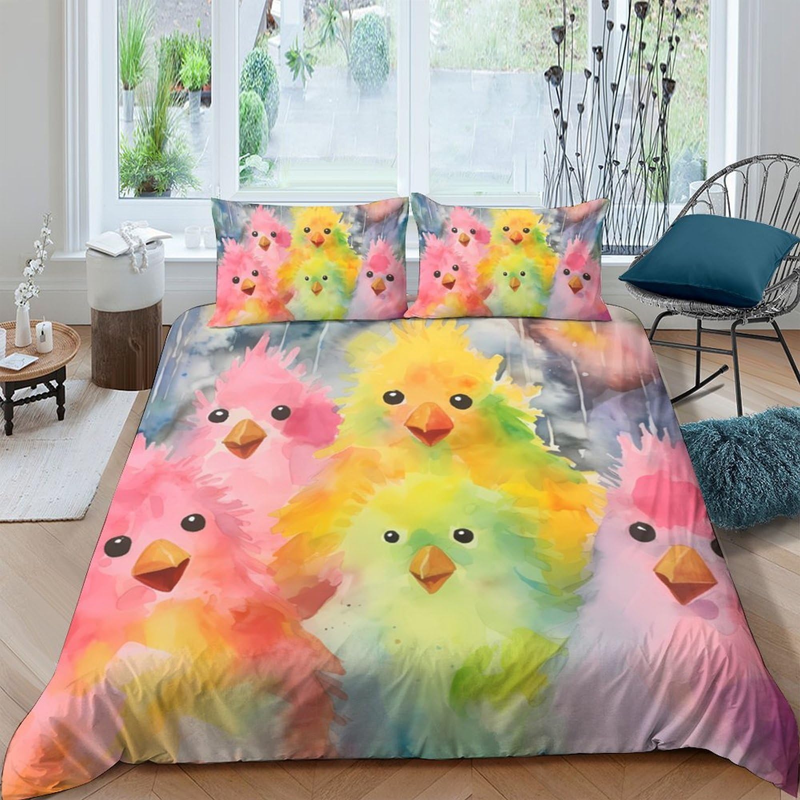 Ctjqhvkz Style-9 3D Printed Colorful Fluffy Chick Fitted Sheet Microfiber Soft Decorative Cartoon Bird Mattress Cover For Bedroom Guest Room Single（135X200cm）