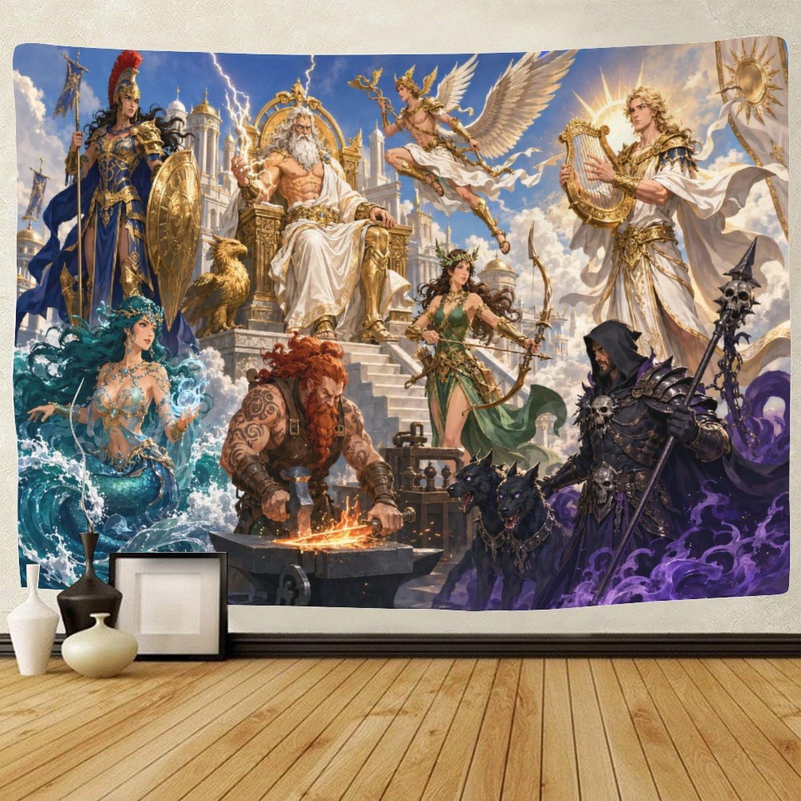 ASDFGHJKLZA Gods of Olympus 3D Print Wall Tapestry Wall Art Decor Greek Mythology Tapestries Poster Curtain Living Room College Dorm 130cmx150cm