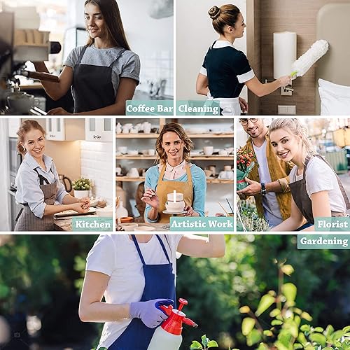 Miniatura 7 de Delantal japonés para mujer con 2 bolsillos de lino con espalda cruzada lindo vestido para cocina, jardinería, pintura