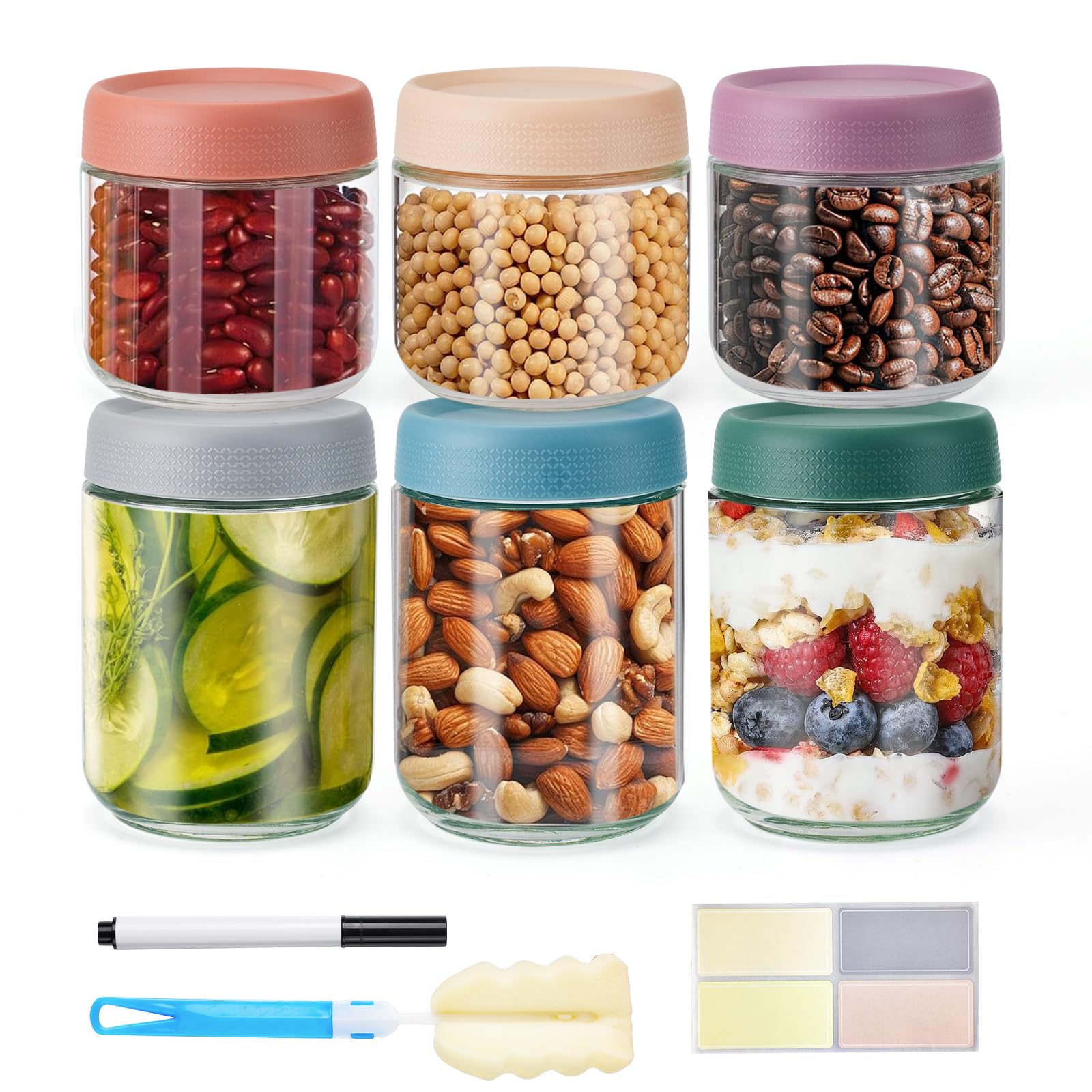 Lot de 6 bocaux à avoine avec couvercles contenant hermétique overnight oats