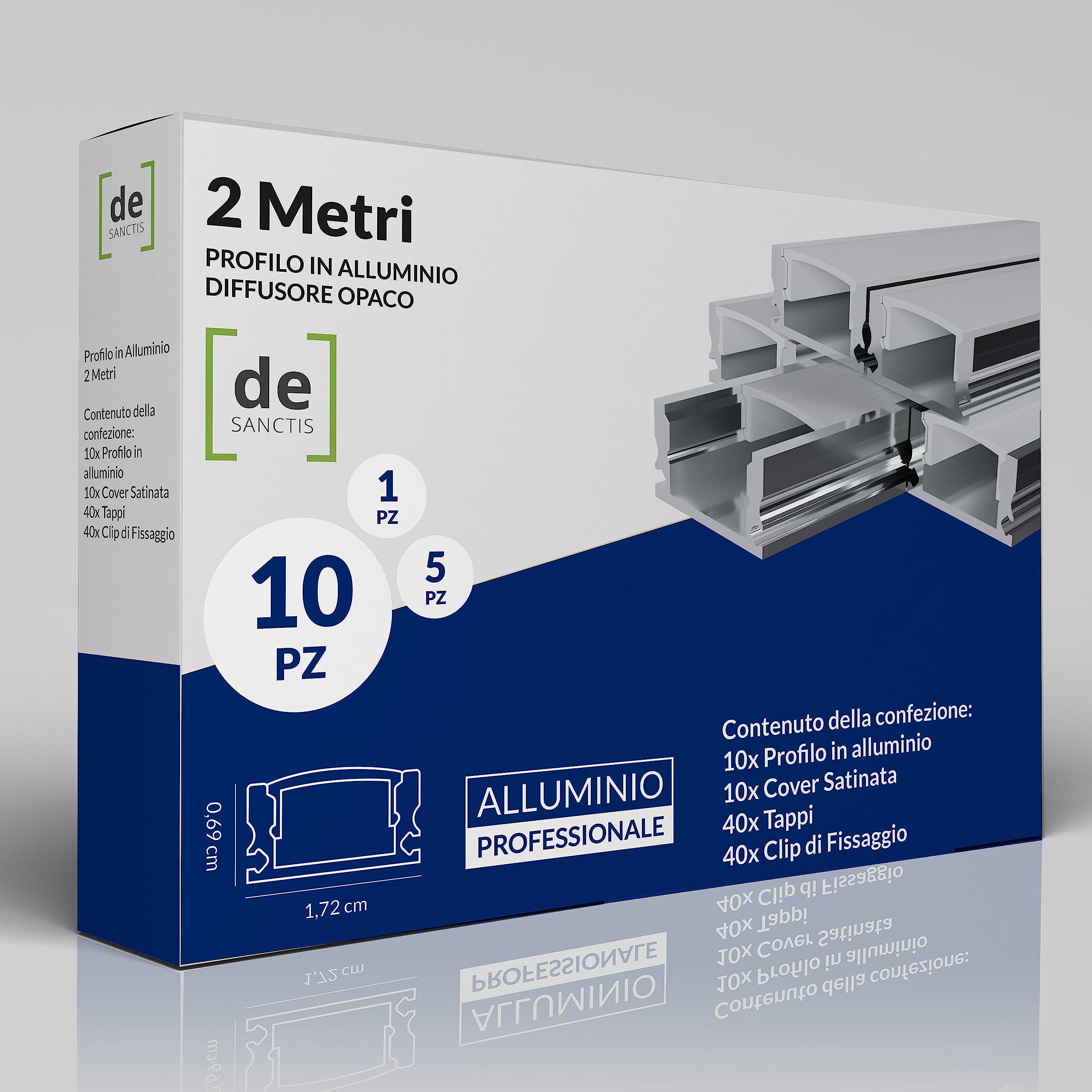 Profilo per Striscia Led da 2 METRI in Alluminio (10, Lineare)