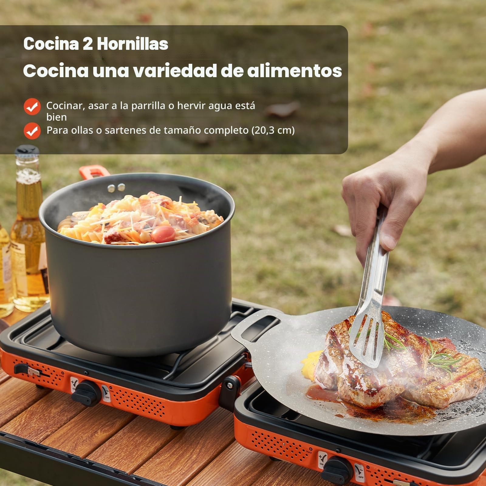 Odoland Estufa de camping portátil 2 quemadores 4400 W encendido automático control de calor