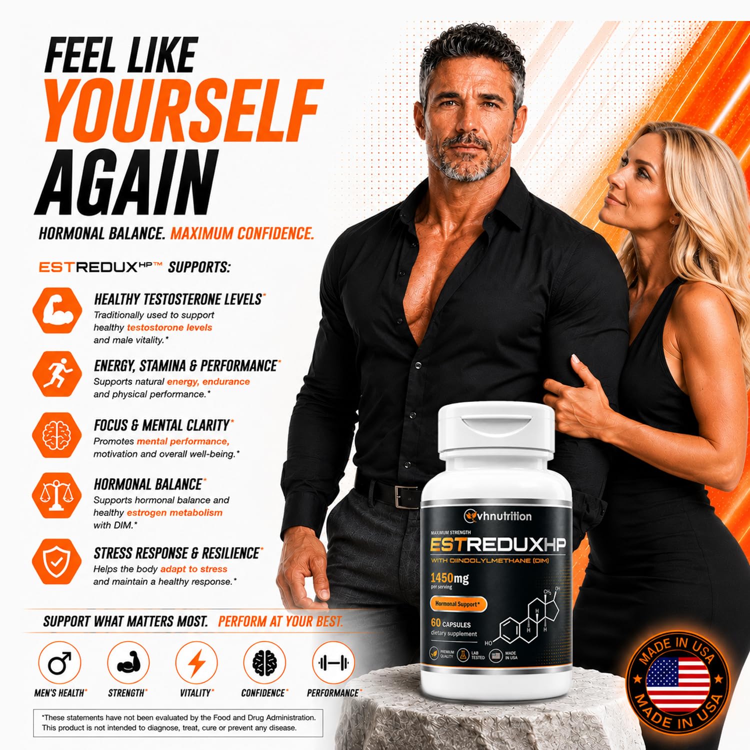 VH Nutrition ESTREDUX HP - with DIM | Estrogen Blocker for Men* | 1450mg of Maximum Strength Hormone Support, Tongkat Ali, Ashwagandha | 60 Capsules — Amazon image 5
