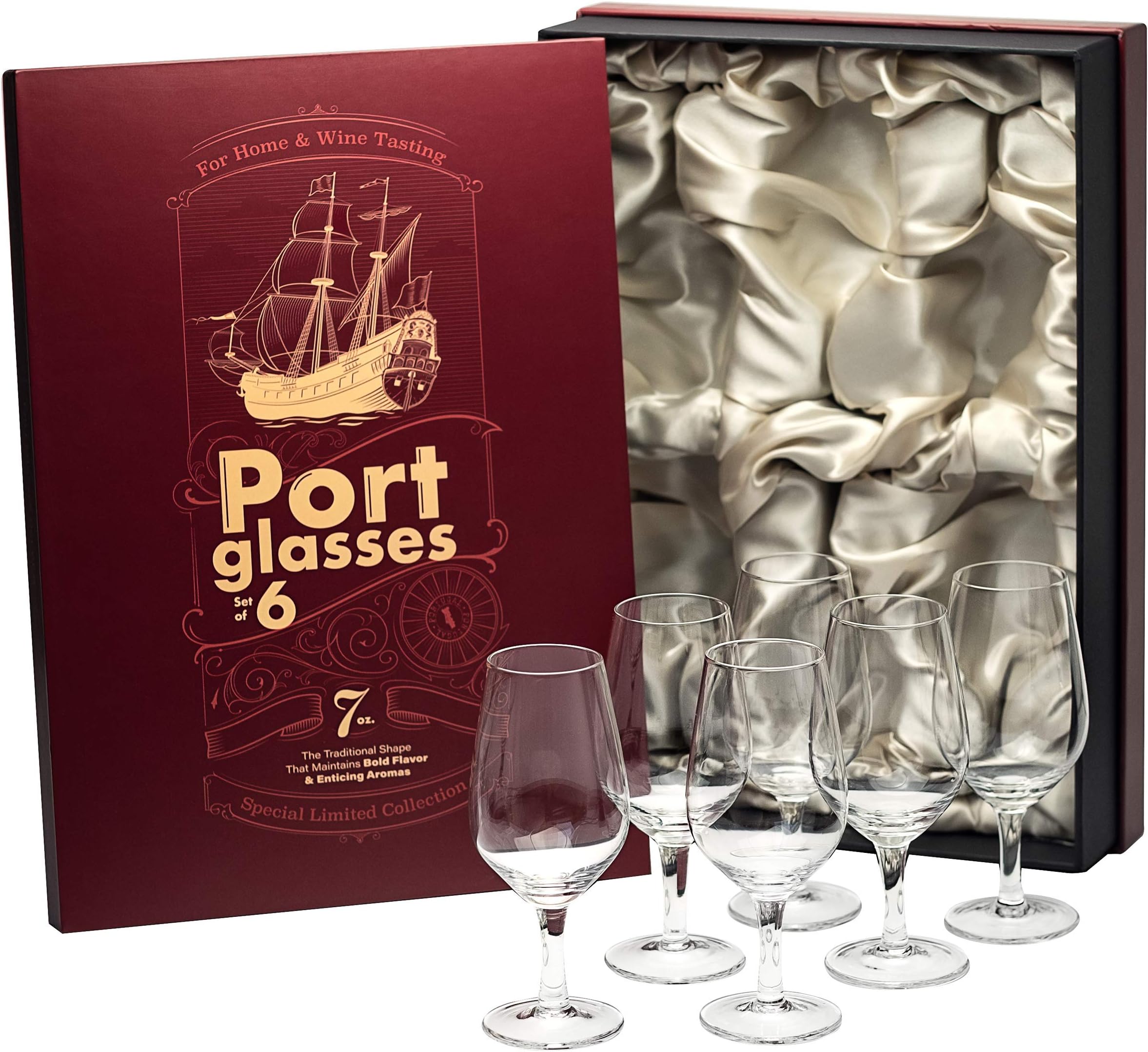 GLASSIQUE CADEAU Port, Dessert Wine, Sherry, Cordial and Aperitif Tasting Glasses | Set of 4 Small Crystal 200 ml Sippers | Mini Short Stem Nosing Taster Copitas | After Dinner Drink Glassware