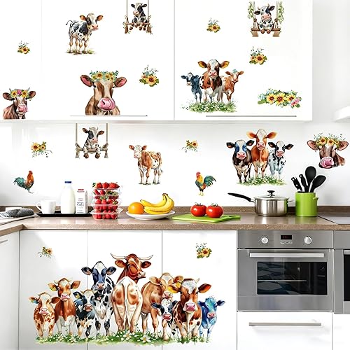 Miniatura 13 de Calcomanías de pared de animales de granja grandes, calcomanías divertidas de pared de animales, decoración de granja, oveja, pollo, gallo, pato