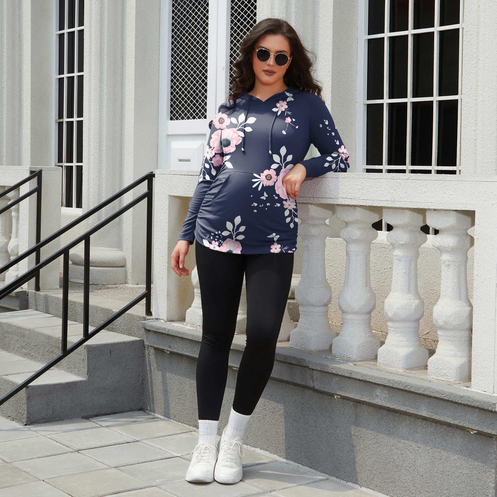 GINKANA Damen Baseball Rundhals Blume Raglanärmel Umstandsshirt Top Schwangerschaft Shirt