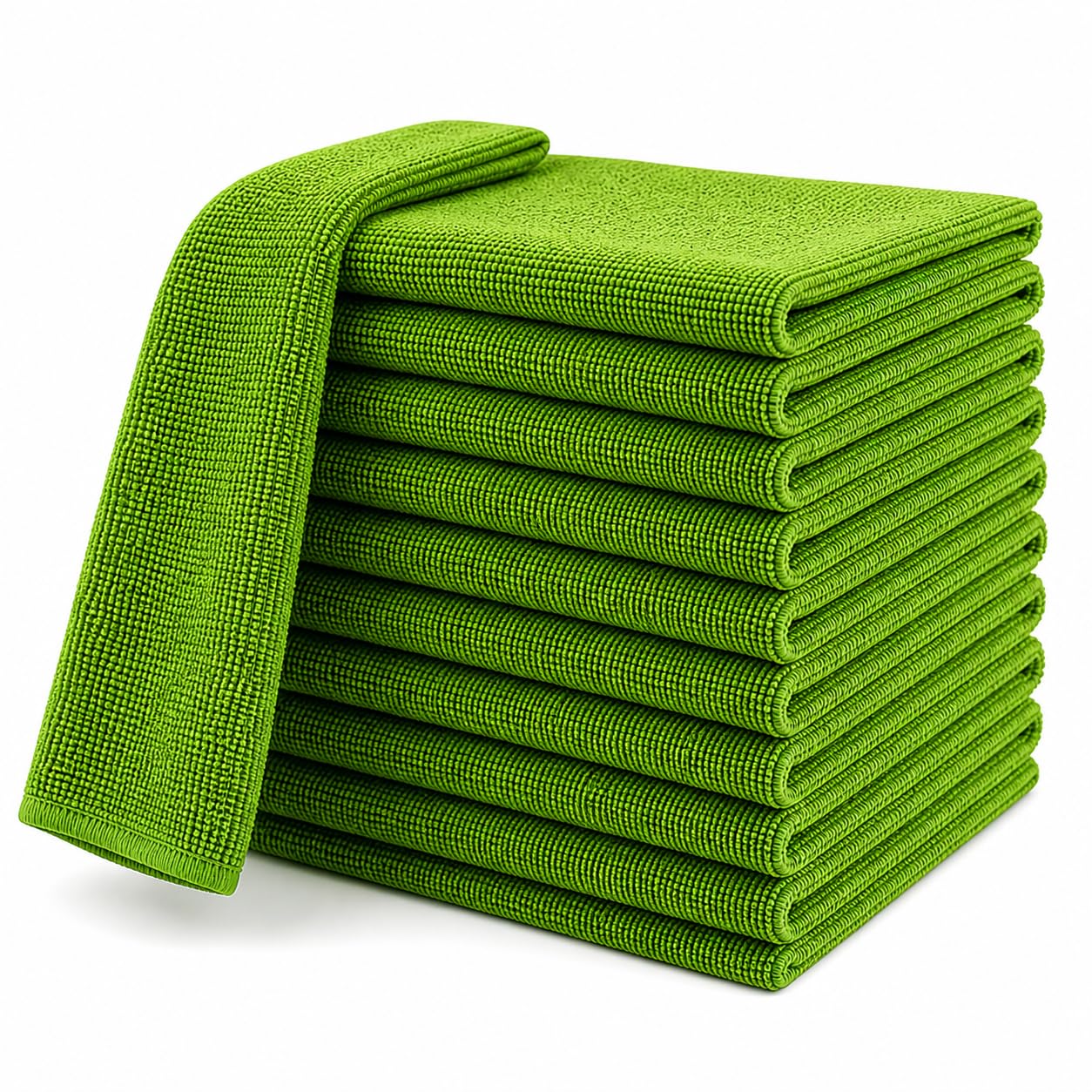 Microfiber Cleaning Cloths 40 x 40 cm – Ultra Soft, Absorbent, Lint-Free & Reusable Cleaning Towels for Kitchen, Car, Glass & Home (10, green)