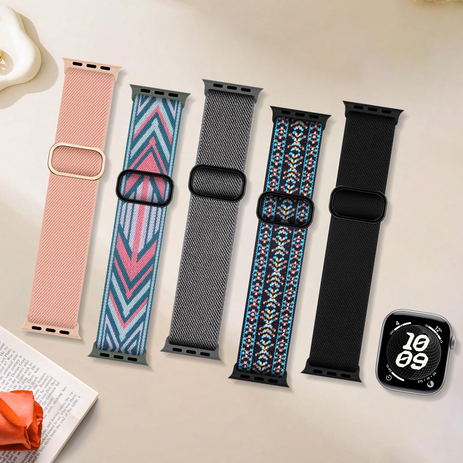 Stretchy Ankle/Arm Straps Compatible with Apple Watch Strap 38mm 40mm 41mm 42mm 44mm 45mm 46mm 49mm, Solo Loop Nylon Sport Ankle Band for iWatch Series 11 10 9 8 7 6 5 4 3 2 1 SE Ultra Women Men — view 4
