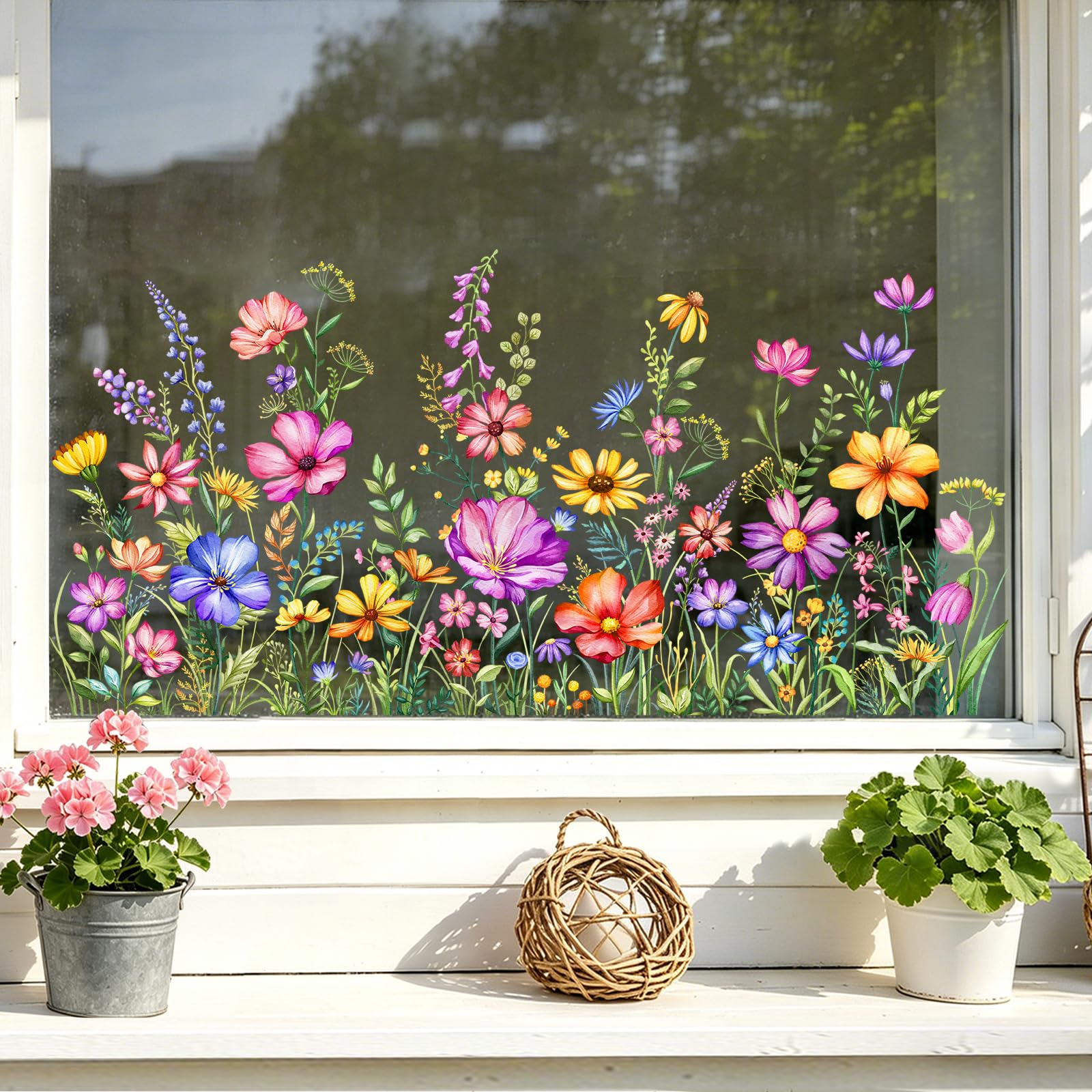 Supzone Garden Flower Window Stickers Spring Summer Floral Window Clings Anti-Collision Double-Side Static Window Decal for Glass Home Doors