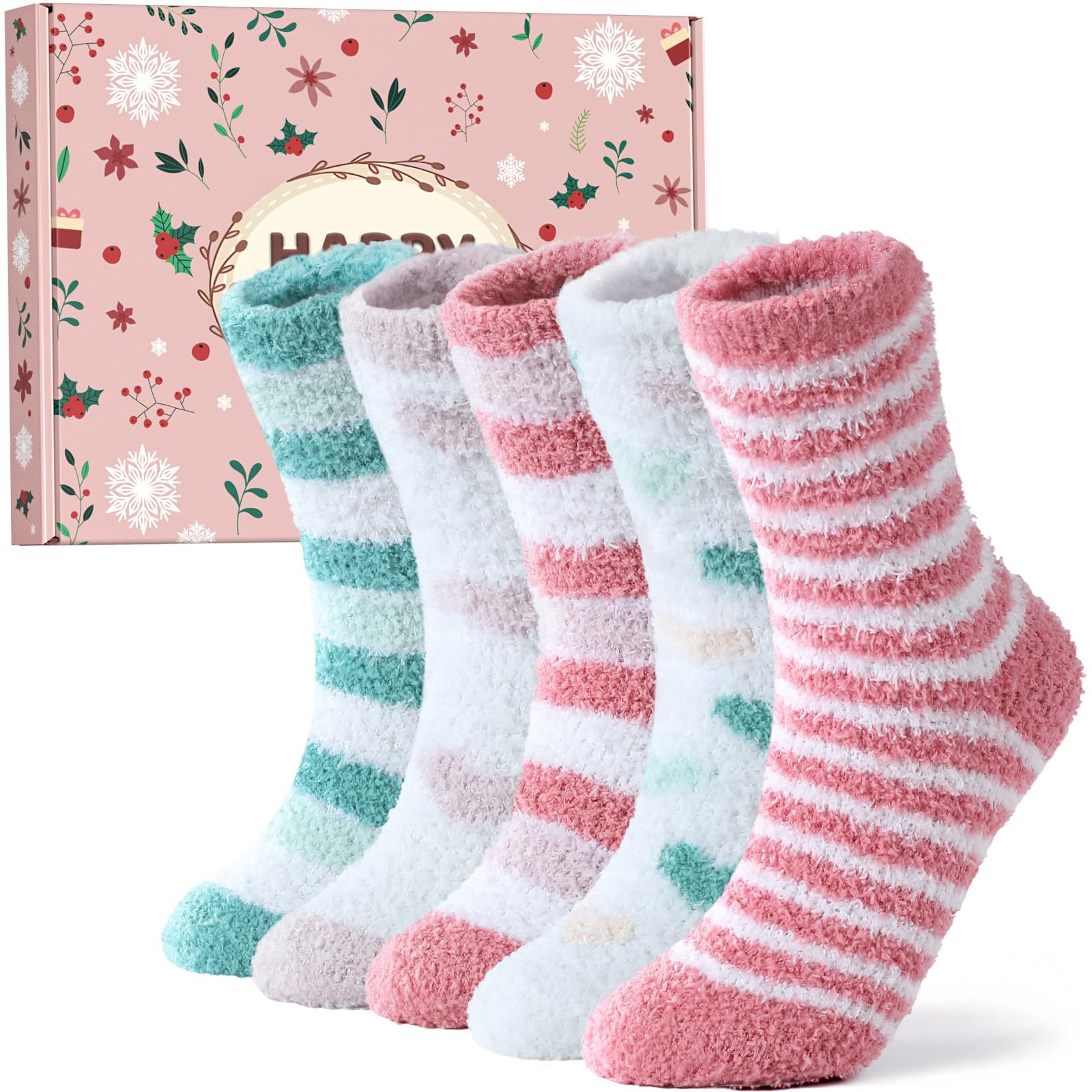 Sponsored Ad – Fluffy Socks for Women 5 Pairs - Bed Socks Size 4-7, Warm Soft & Cosy Winter Fuzzy Gift with Box for Women and Girls