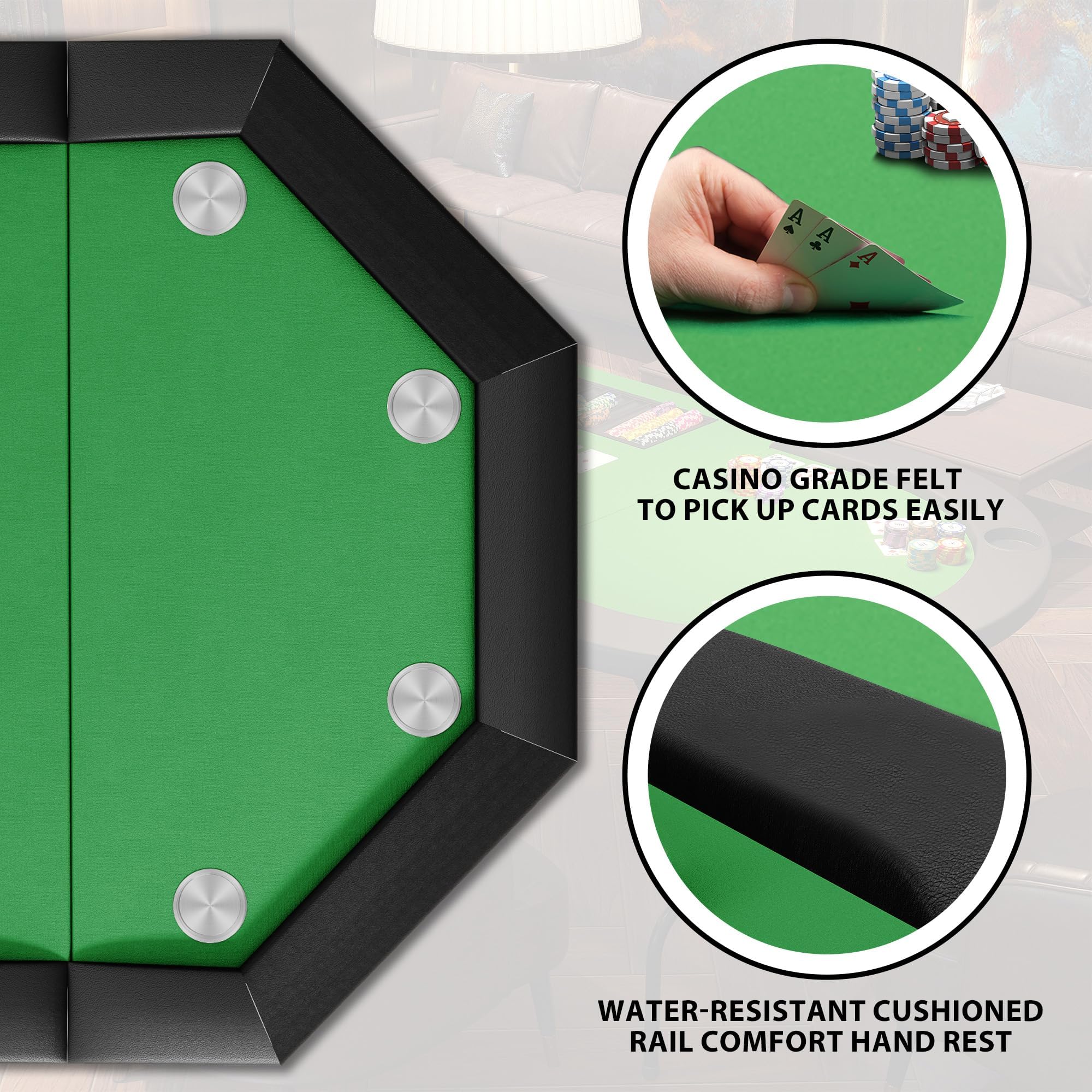 Table de poker 8 joueurs pliable octogonale verte Table de jeu octogonale avec revêtement en feutre