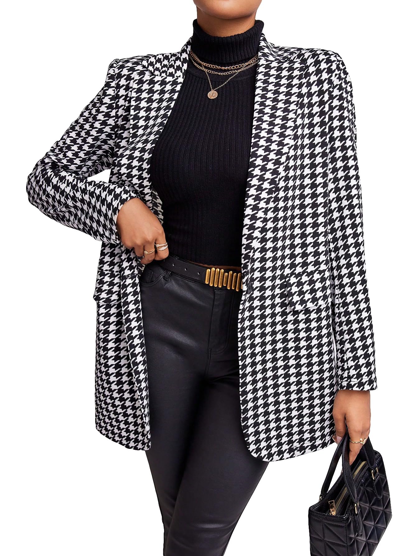 Blazers For Women Formal WDIRARA Women's Houndstooth Print Wrap