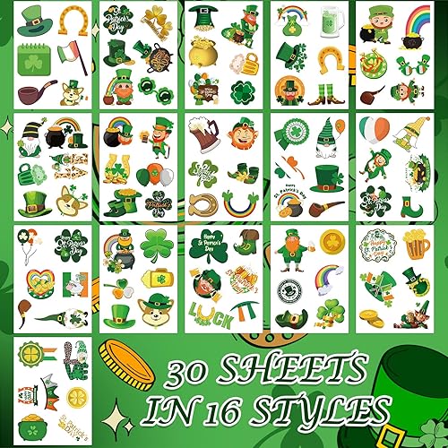 Miniatura 4 de MARFOREVER 200 calcomanías del día de San Patricio para niños, decoraciones de trébol, calcomanías de trébol de la suerte irlandesa, calcomanías de