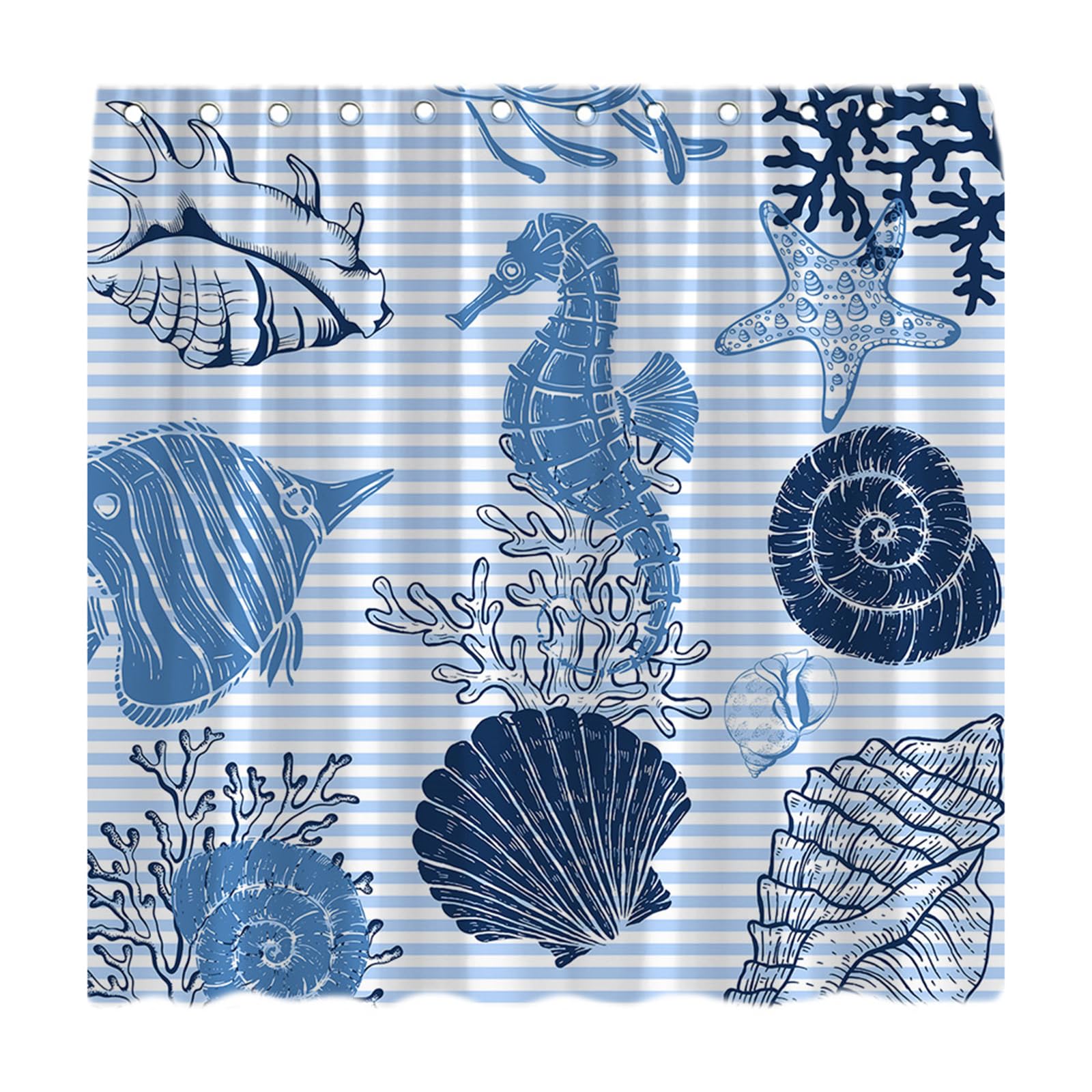 Duschvorhang Mit Strand-Design – Korallen, Muscheln & Seesterne, Wasserabweisend, Inkl. Haken