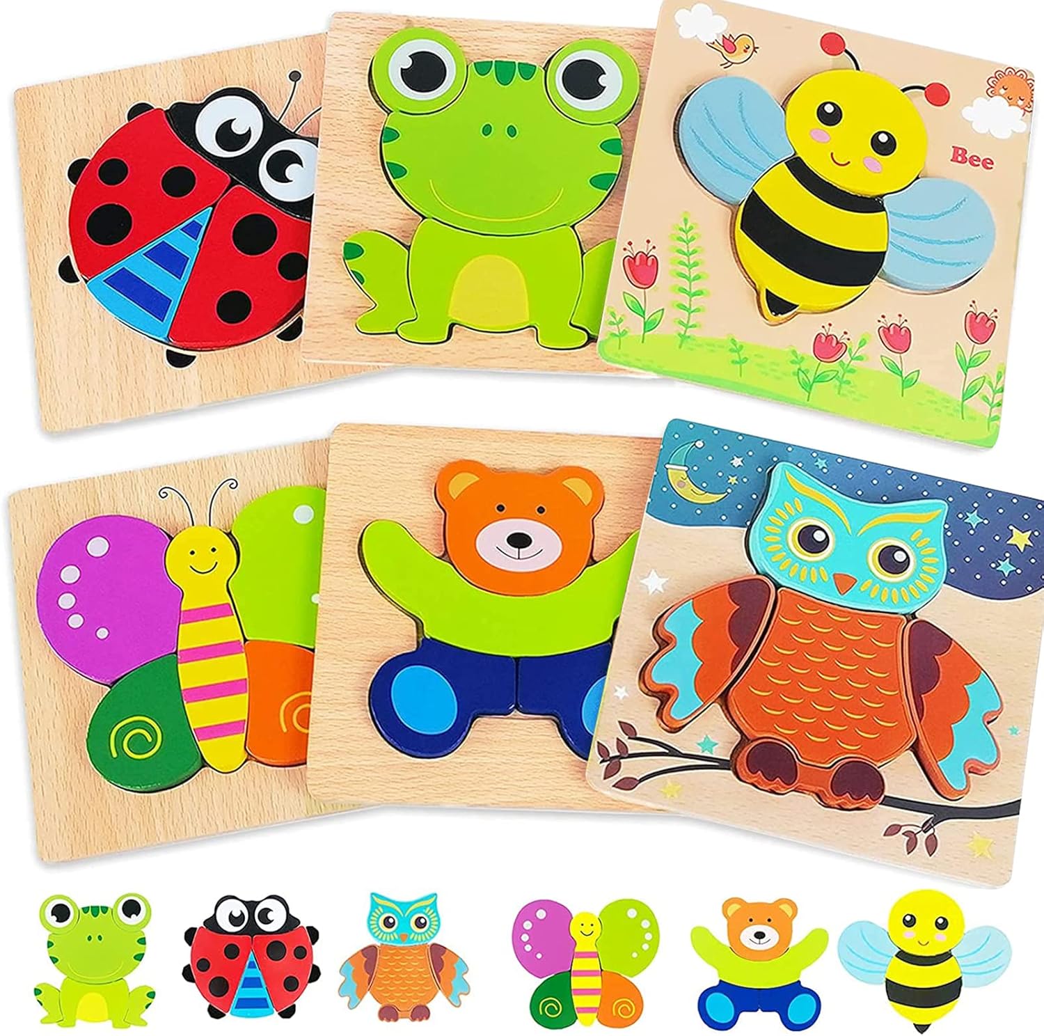 Puzzles for Babies,Wooden Toddler Puzzles,Montessori Toys for1 2 3 Year olds,6 Pack