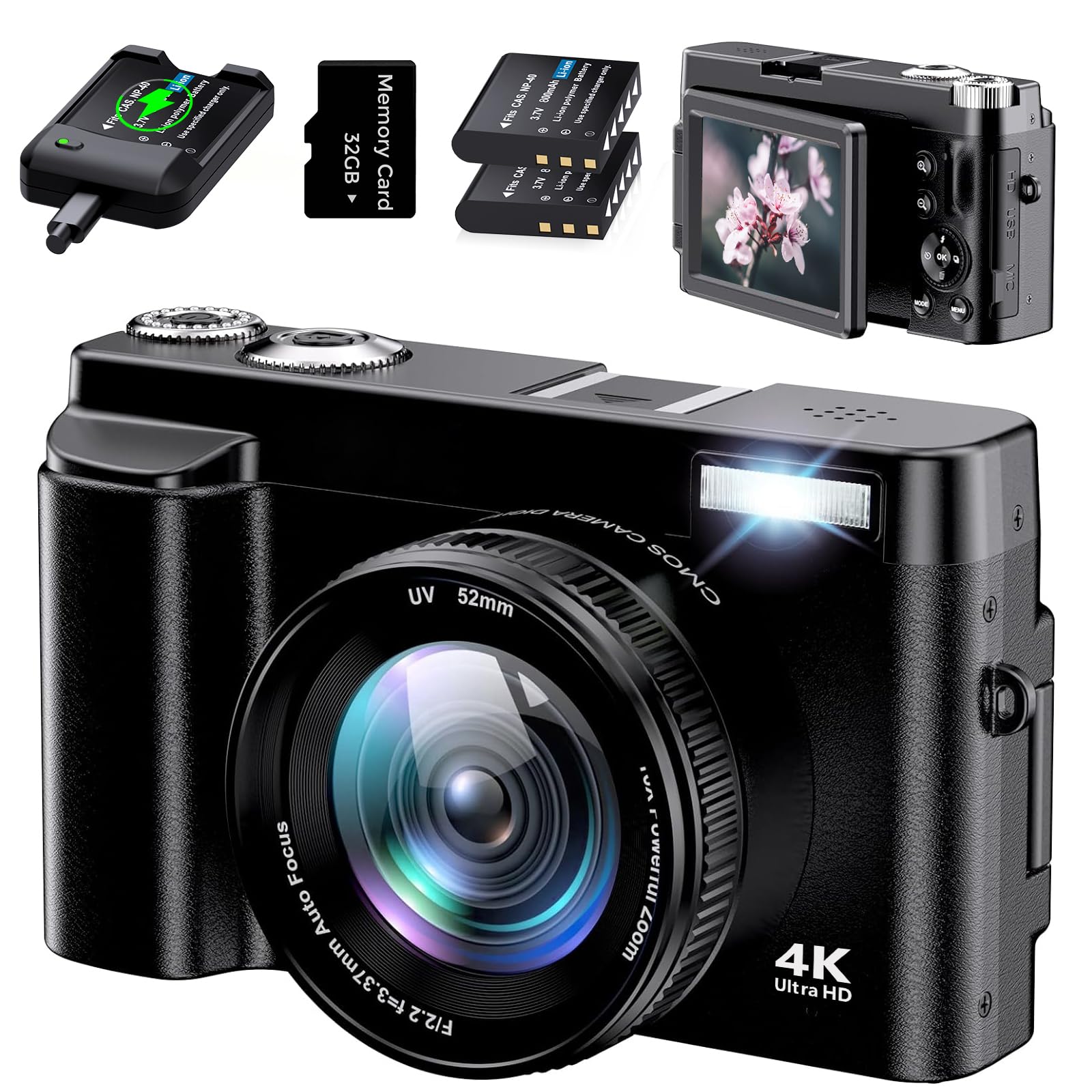 Amazon | Lecnippy デジカメ 4K デジタルカメラ 32GBマイクロSDカード 