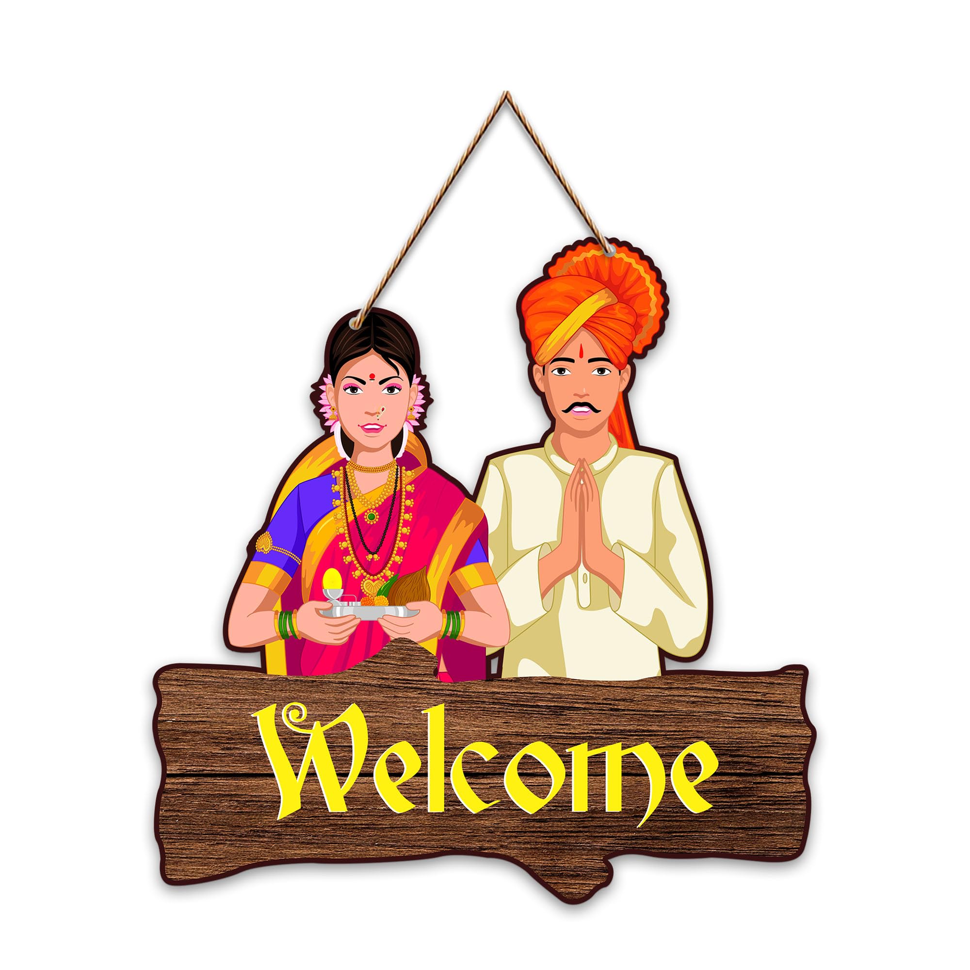 Artvibes Welcome Sign Wooden Wall Hanger for Gateway | Decor Hanging Ornaments | Door Quotes Hanging | Wall Poster | Wall Art Print | Gift Items for Home Decor | Wall Accent (WH_8702N) | Modern Decor