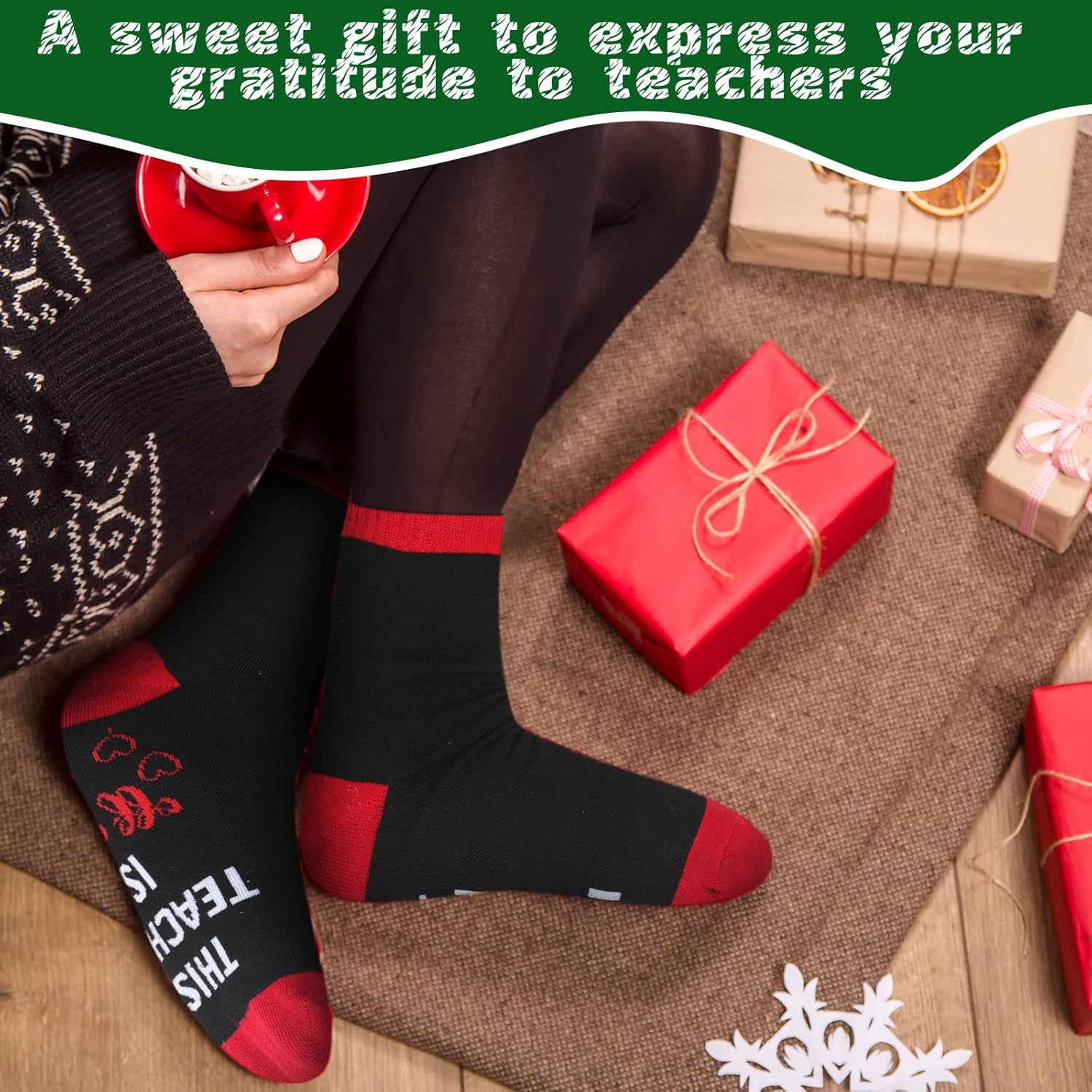 meekoo 4 Sets Valentine Teacher Gifts for Women Men Teacher Appreciation Gifts 20 oz Stainless Steel Insulated Water Tumbler with Lid Straw Brush and Funny Teachers Socks If You Can Read This(Flower) - Image 3