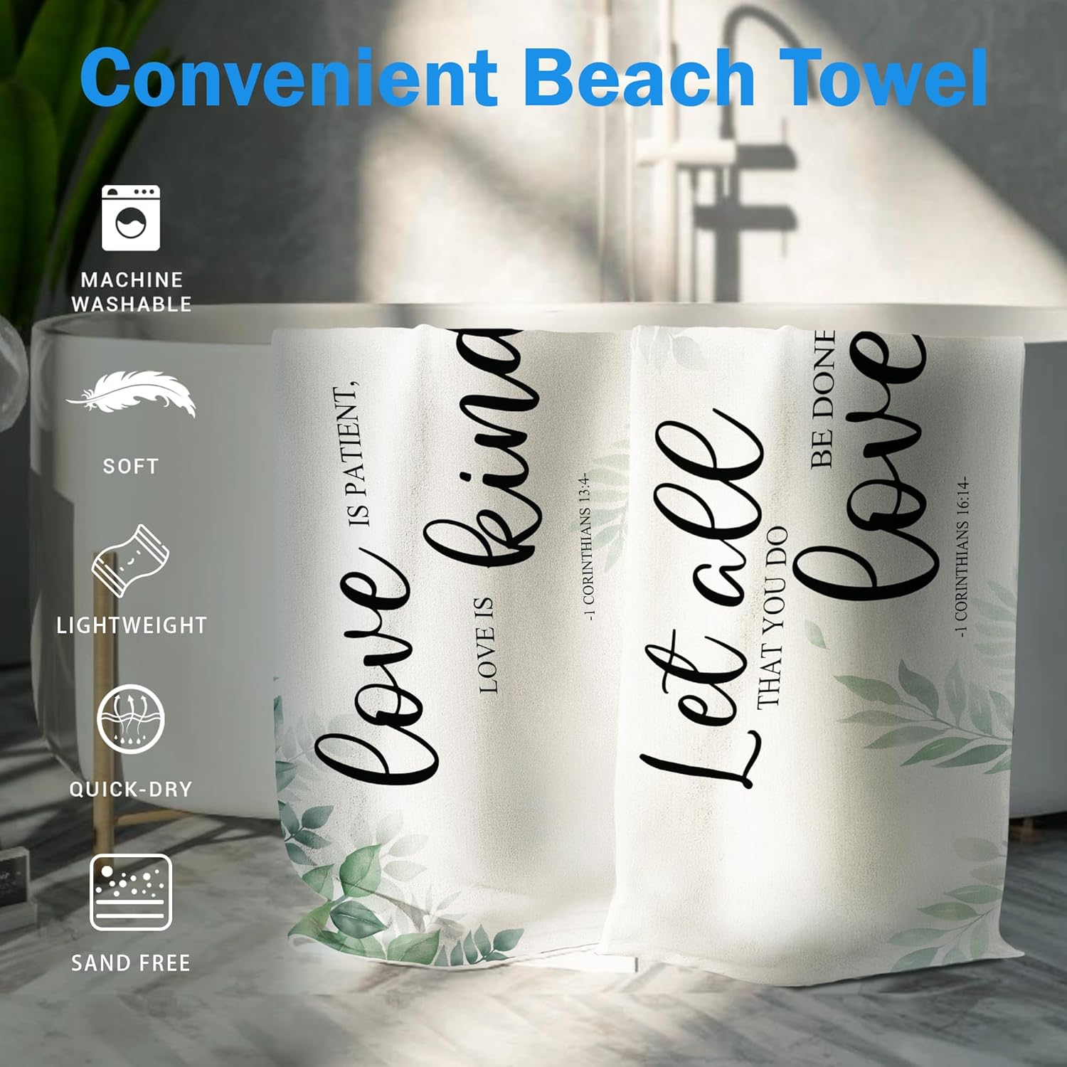 Couple Christian Let All That You Do Be Done in Love Beach Towel Set of 2, Honeymoon Wedding Beach Towels Valentines Day Gifts for Bride Groom, Rustic Beach Towels Decor for Bathroom 30x60in - Image 6