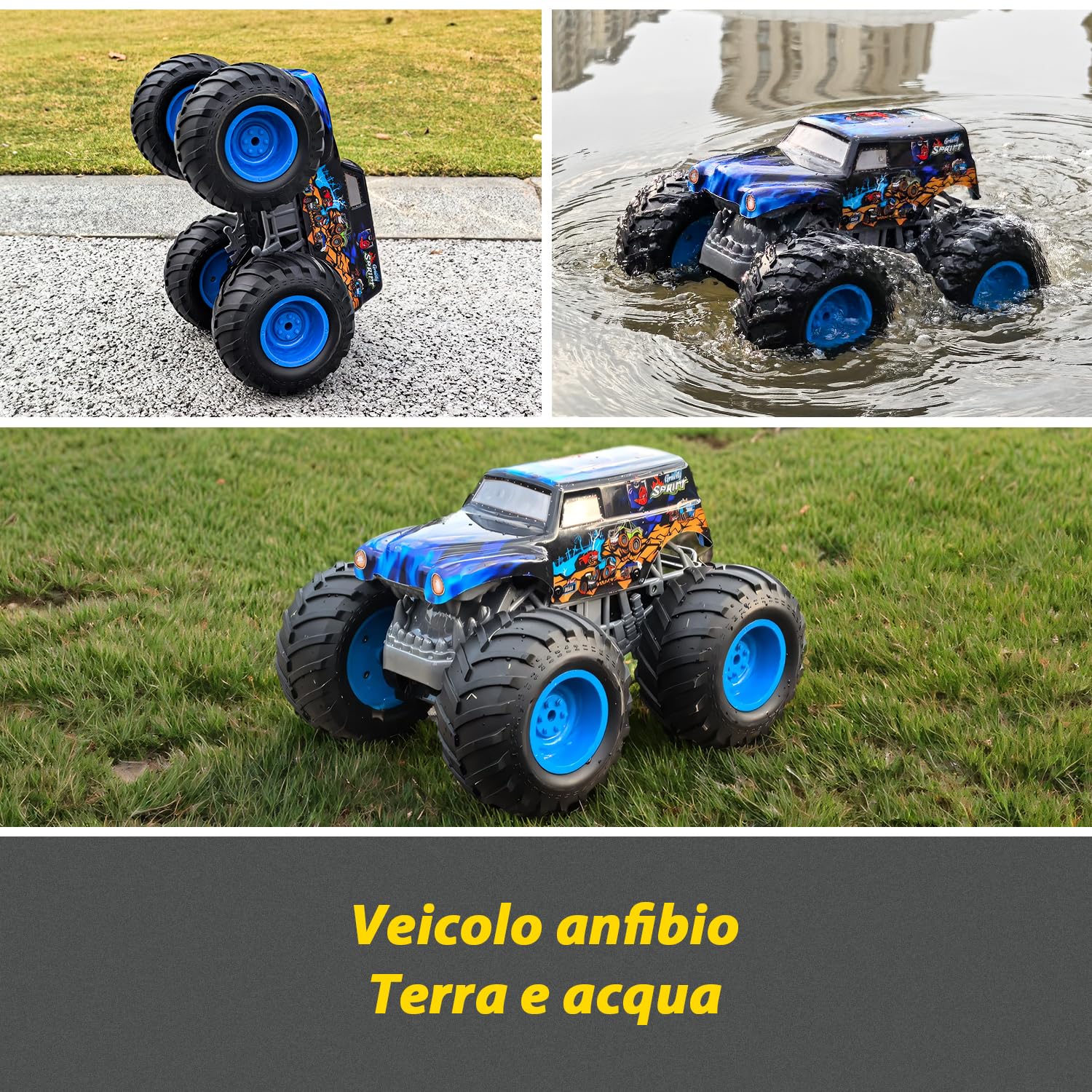 Monster Truck Telecomandato, 1:16 Macchina Telecomandata per Bambini con Luci, 360° Rotazioni, Camminare in posizione eretta/a testa in giù, Macchine Telecomandate per Bambini 4, 5, 6, 8+ Anni