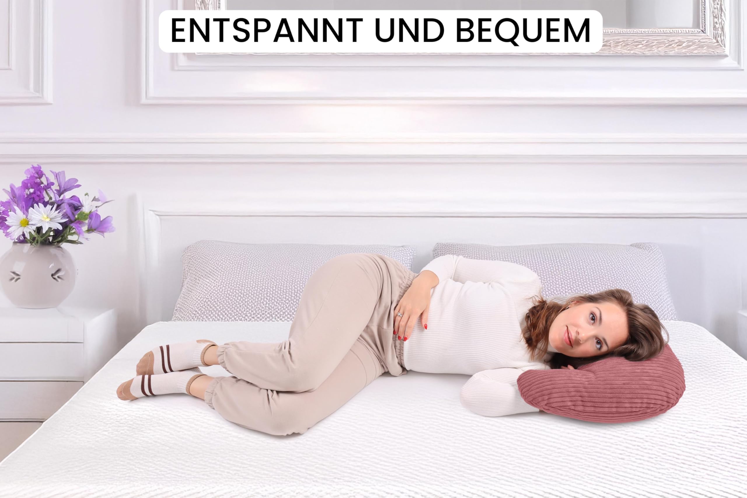 Amilian Stillkissen - Stillmond/Stillhörnchen – Schwangerschaftskissen und Lagerungskissen für Mama und Baby - mit Füllung und abnehmbarem Bezug, waschbar - Herzschimmer