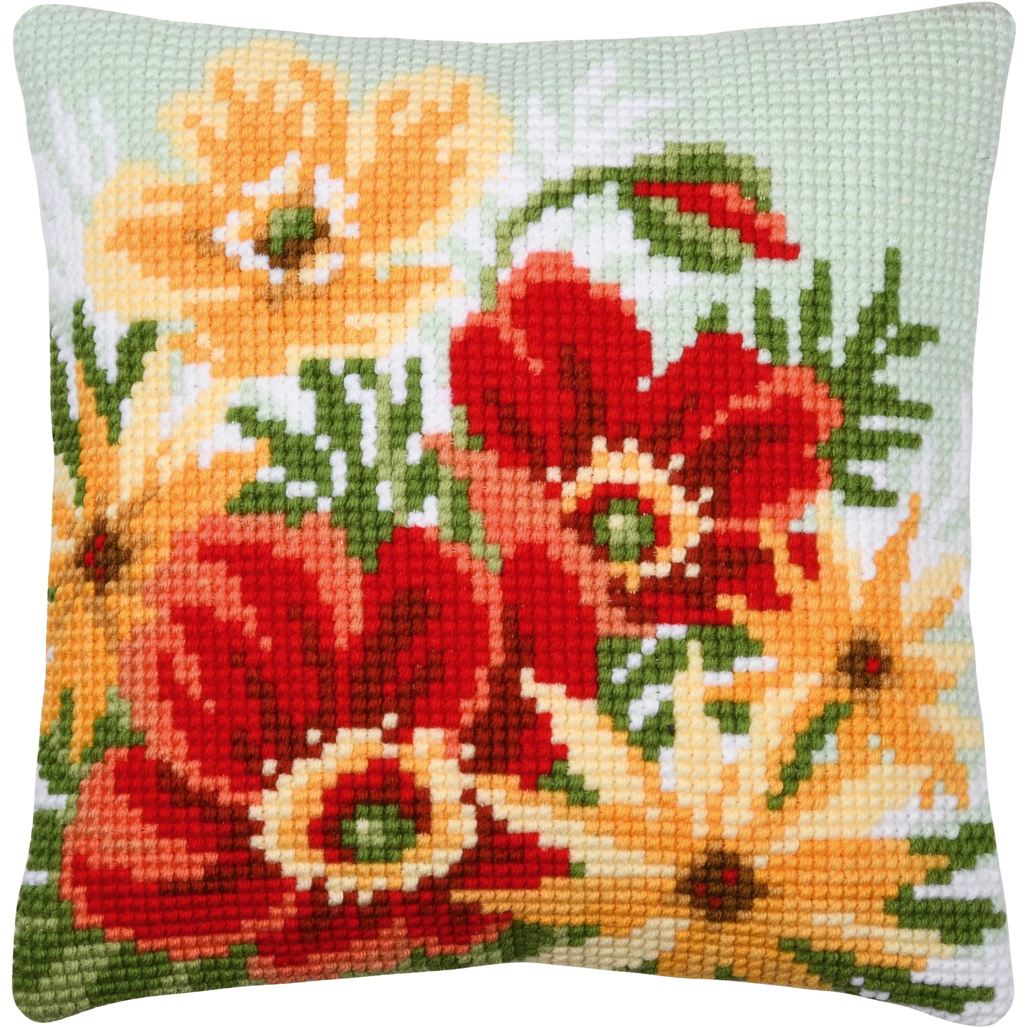 VERVACO Cross Stitch Embroidery Kits Cushion Embroidery Set Beginners Pre-Printed Poppy Bouquet DIY Set Creative Set for Adults Decorative Cushion 40 x 40 cm Craft Set Craftsman Home Decoration