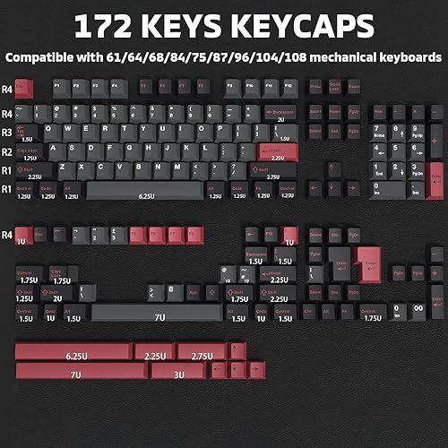 Miniatura 2 de Hyekit Teclas de 172 teclas personalizadas, juego de teclas ABS de doble disparo, perfil de cereza de 6.25u, 7U, para interruptores Cherry Gateron