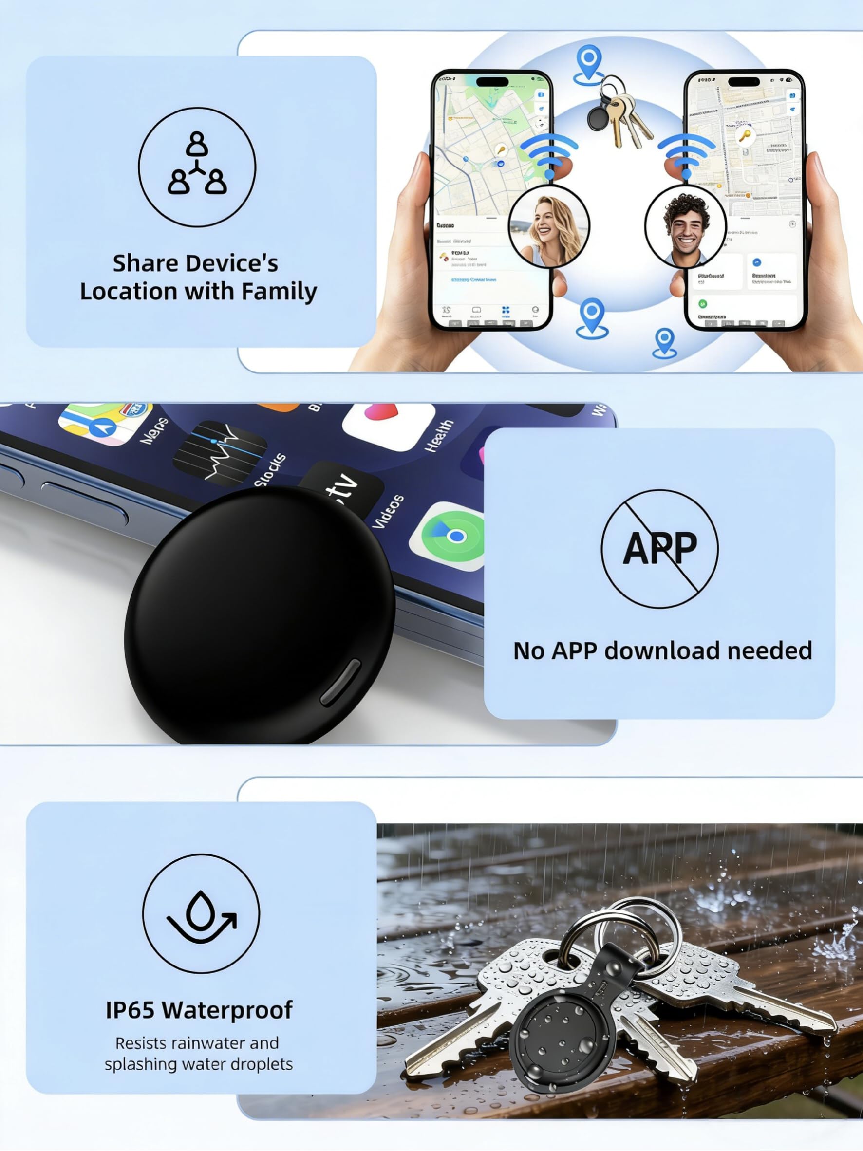 Confezione da 4 etichette per tracciamento dell'aria, Bluetooth Tracker, localizzatore di chiavi con suono, funziona con Apple Find My (solo iOS), per trovare oggetti per bagagli, portafogli, borse