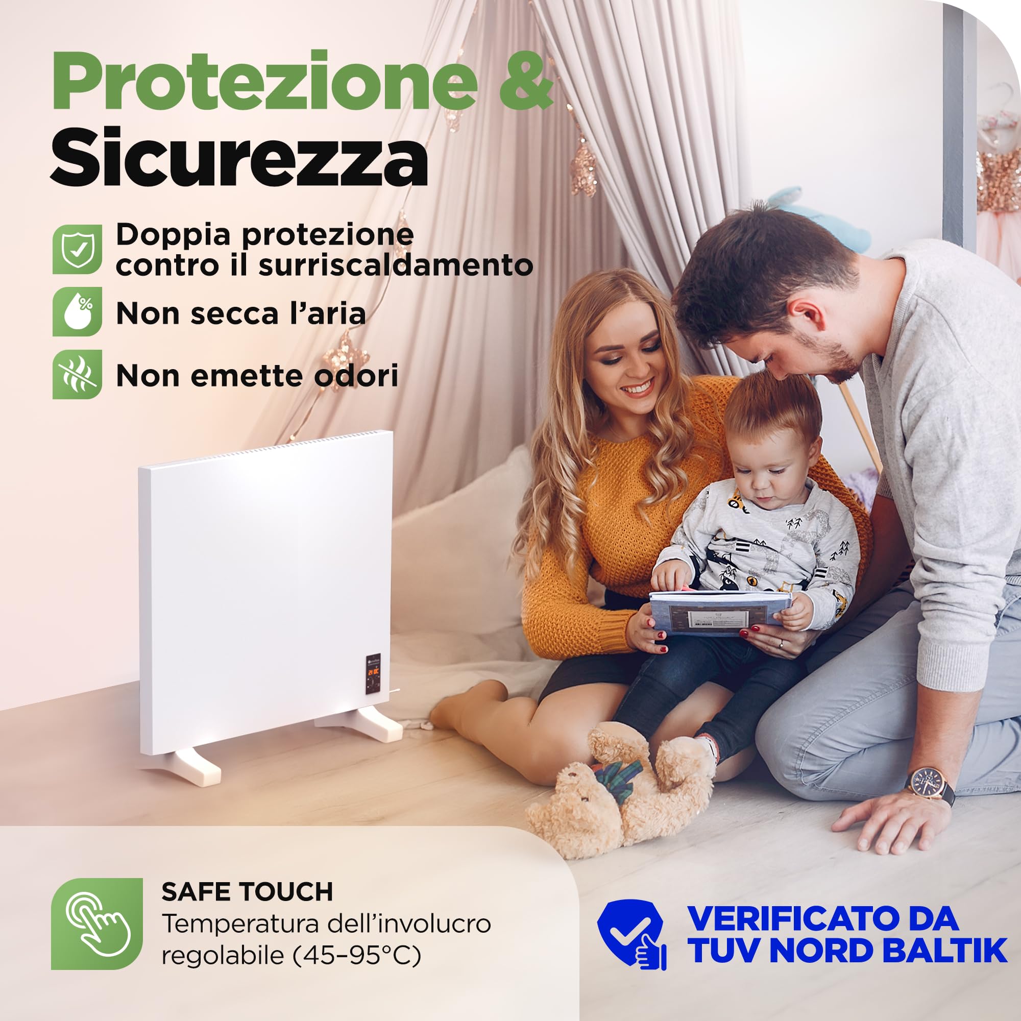 Termoplaza Termoconvettore Elettrico WiFi Da Parete o in Piedi 7 m² - 270 Watt Stufetta Elettrica Basso Consumo - Termosifoni Moderni Infrarossi - Pannello Radiante Infrarossi Termosifone Elettrico