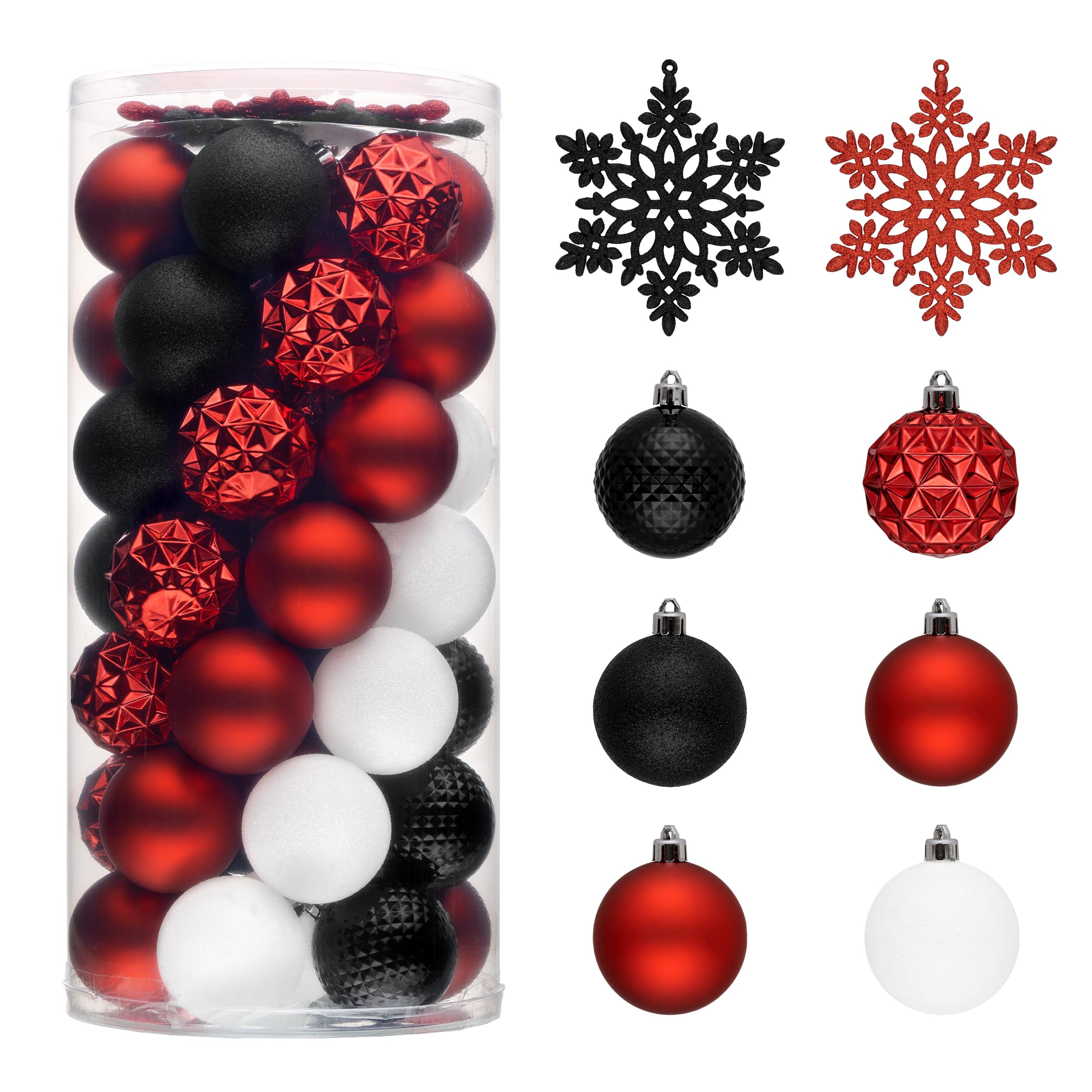Valery Madelyn Christmas Tree Decorations Ornament Set, 50ct 2 Inches Red and Black Shatterproof Christmas Ball Ornaments Hanging Xmas Holiday Party Decor