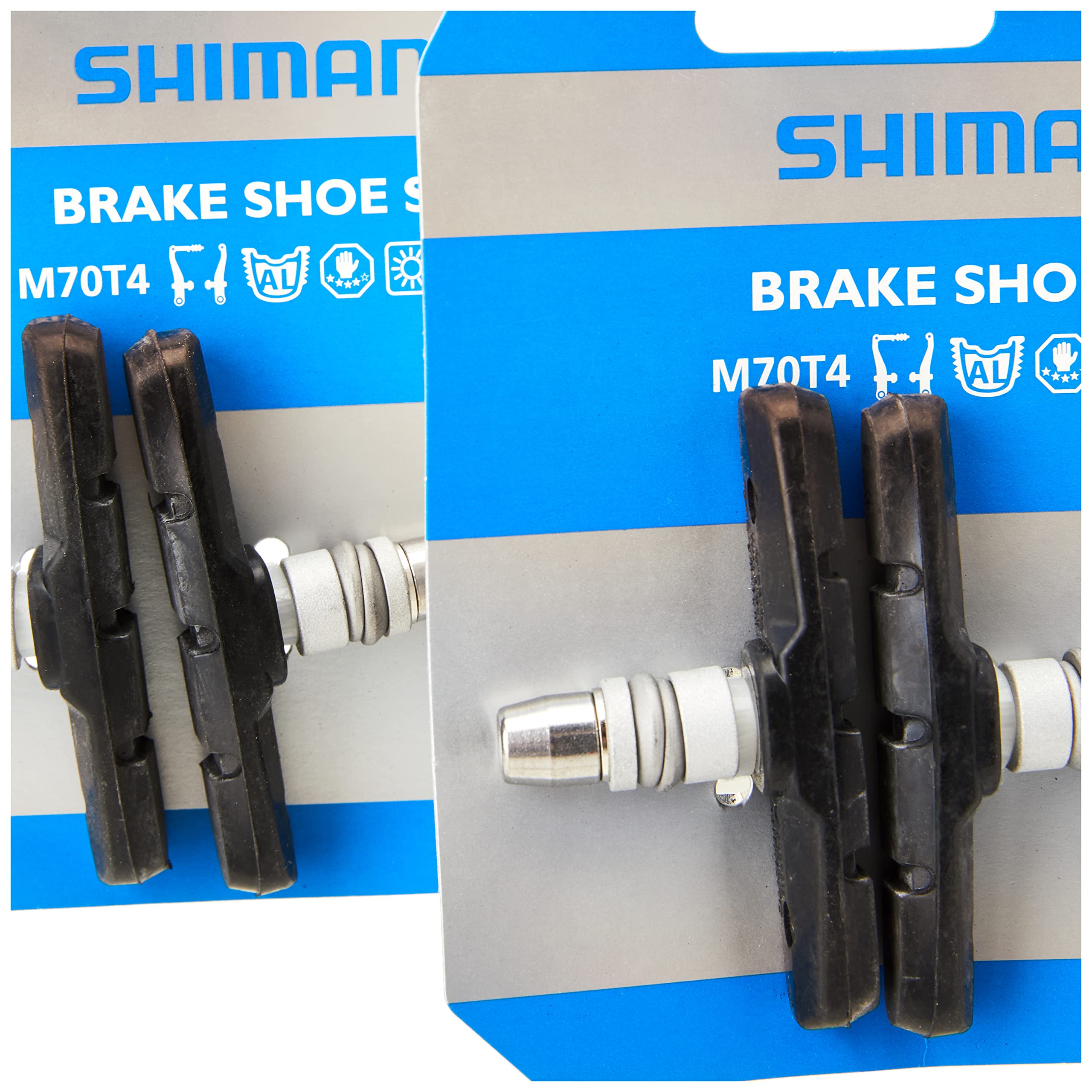 Pastillas de freno Shimano V-Brake M70T4 XT/LX/Deore V-Brake con sistema M, longitud 70 mm, base de zapatas de freno con rosca, solo para llantas con flanco fresado