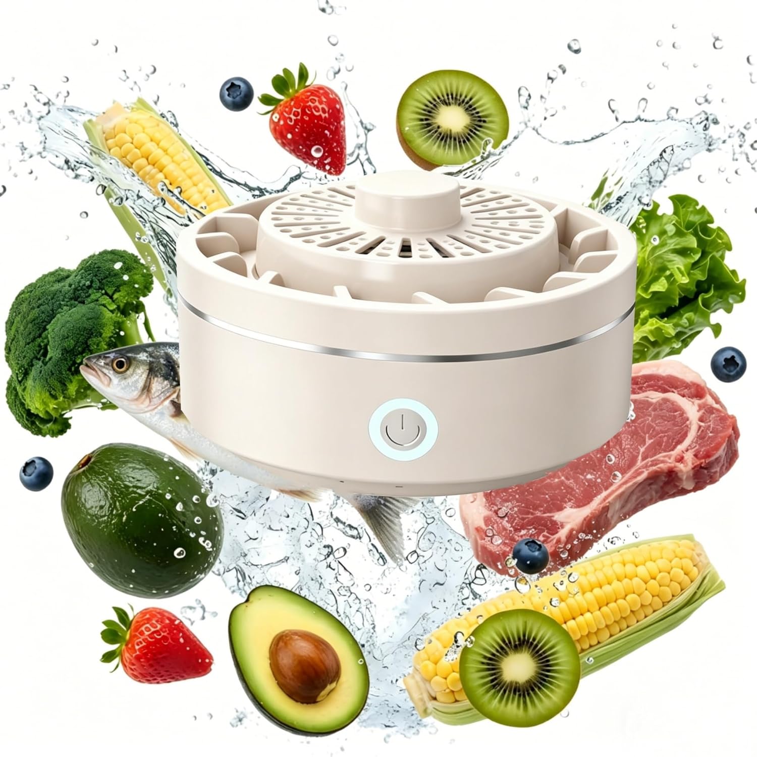 Fruit and Vegetable Washing Machine, Waterproof Fruit and Vegetable Cleaner, Rotatable Fruit and Vegetable Machine, The Fruit Cleaner Device Automatically Turns on in The Water (White)