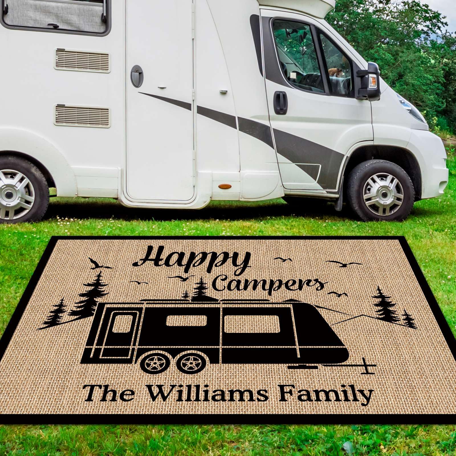 KafePross Custom RV Rug Happy Campers Outdoor Rug for Camping Trailer Decor 30 x 55 Inch RV Patio Mats, Floor Mat, Camping Rugs, RV-11