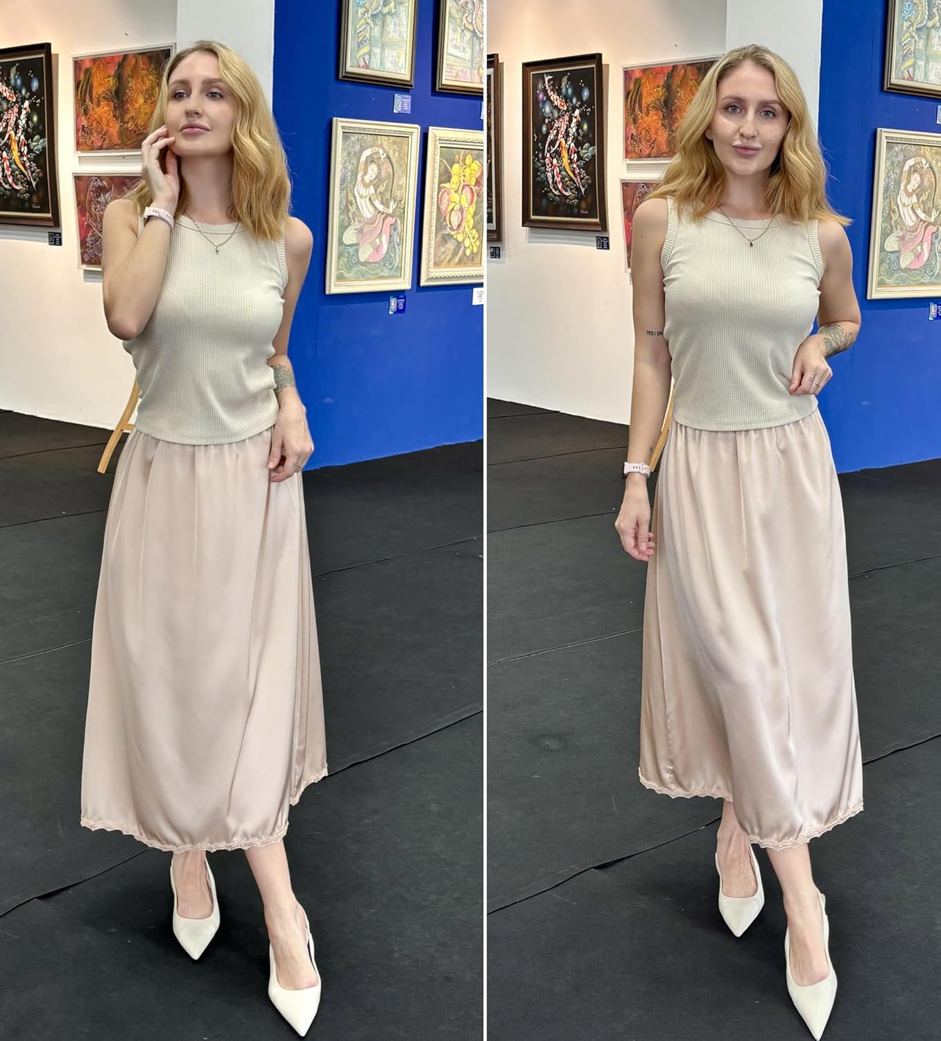 Avidlove Women's Satin Half Slip 36" Lace Long Underskirt S-XXL - Image 3