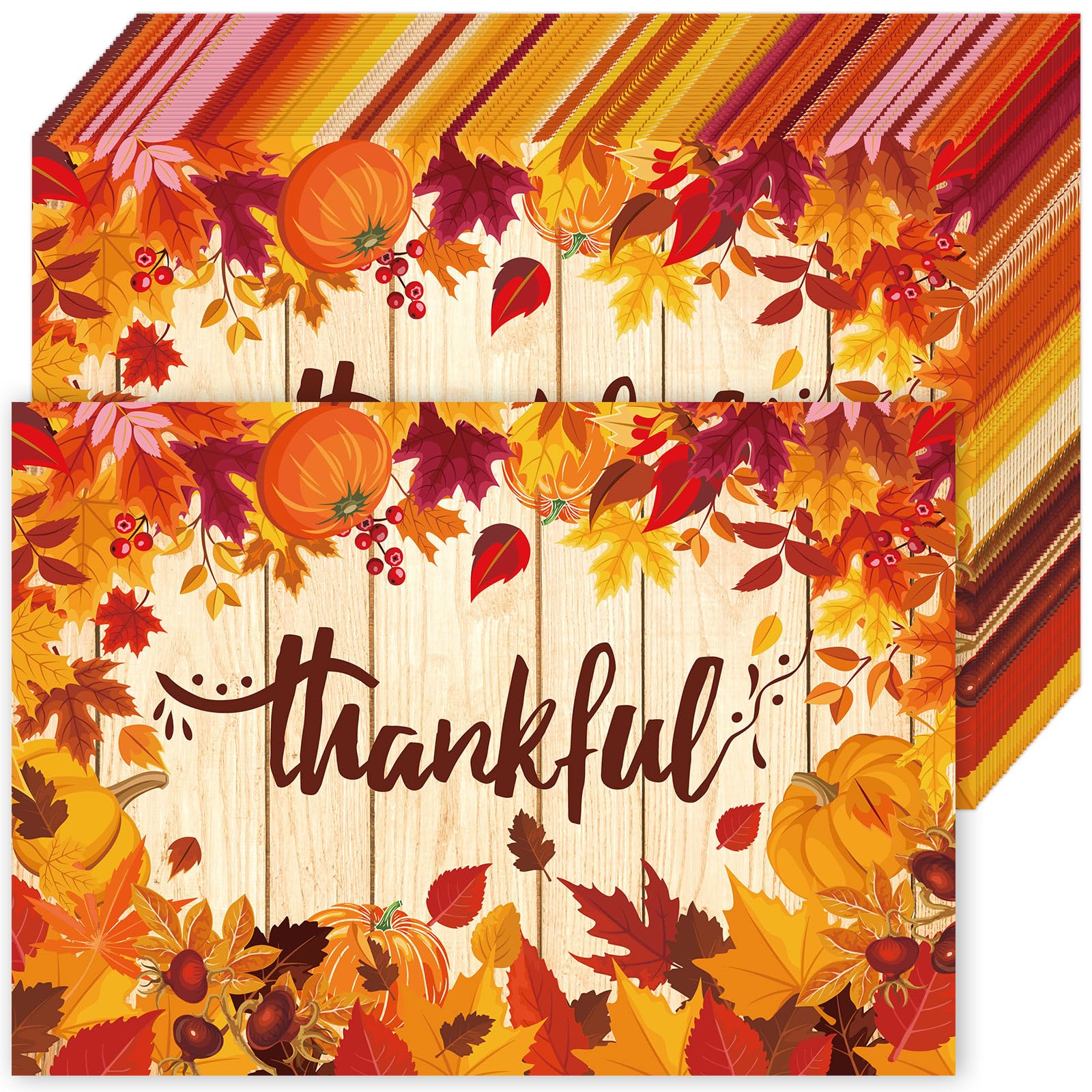 Whaline 200 manteles individuales de papel de otoño, hojas de arce, calabaza, manteles desechables para mesa de fiesta