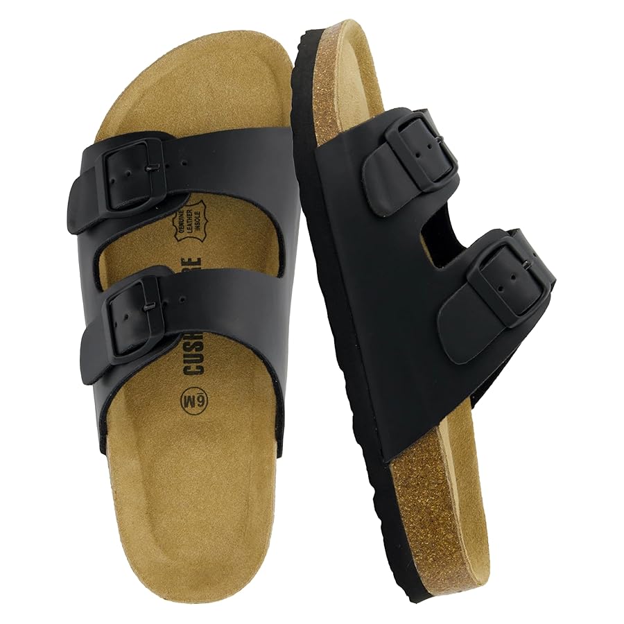 Cushionaire Lane Cork Footbed Sandals displaying the classic double buckle design and premium construction