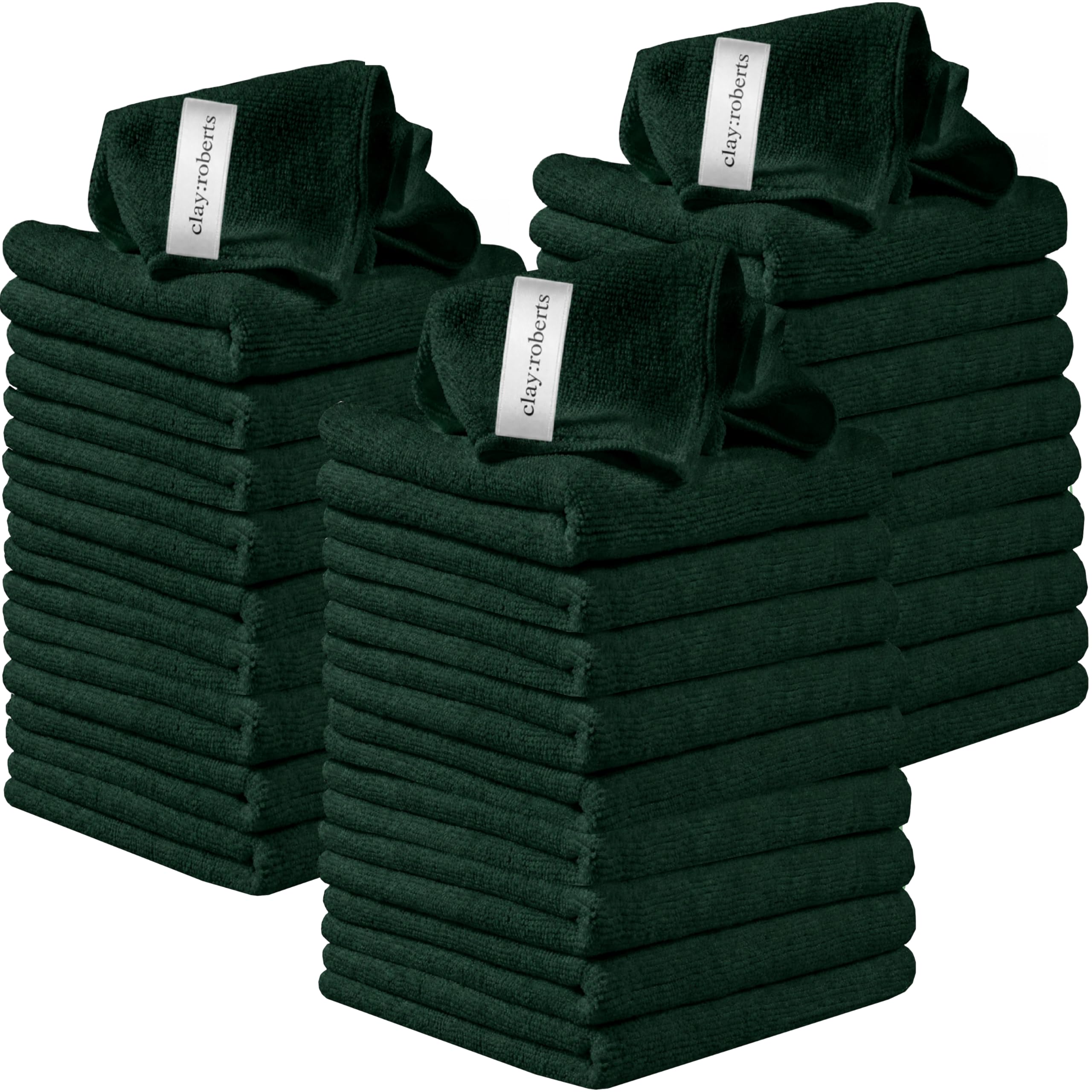 Clay Roberts Microfibre Cleaning Cloths, 40cm x 30cm - Pack of 30, Sage Green, Machine Washable, Polishing, Waxing & Dusting Cloth, Lint-Free, Kitchen Towel, Car Cleaning, Microfiber