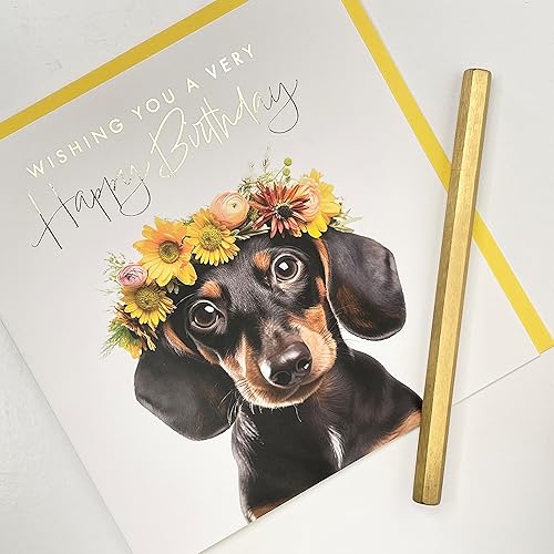 Miniatura 4 de Old English Co. Daschund Dog Very Happy Birthday Card for Her - Bonita tarjeta de cumpleaños floral Daschund para mujer, lindas tarjetas de