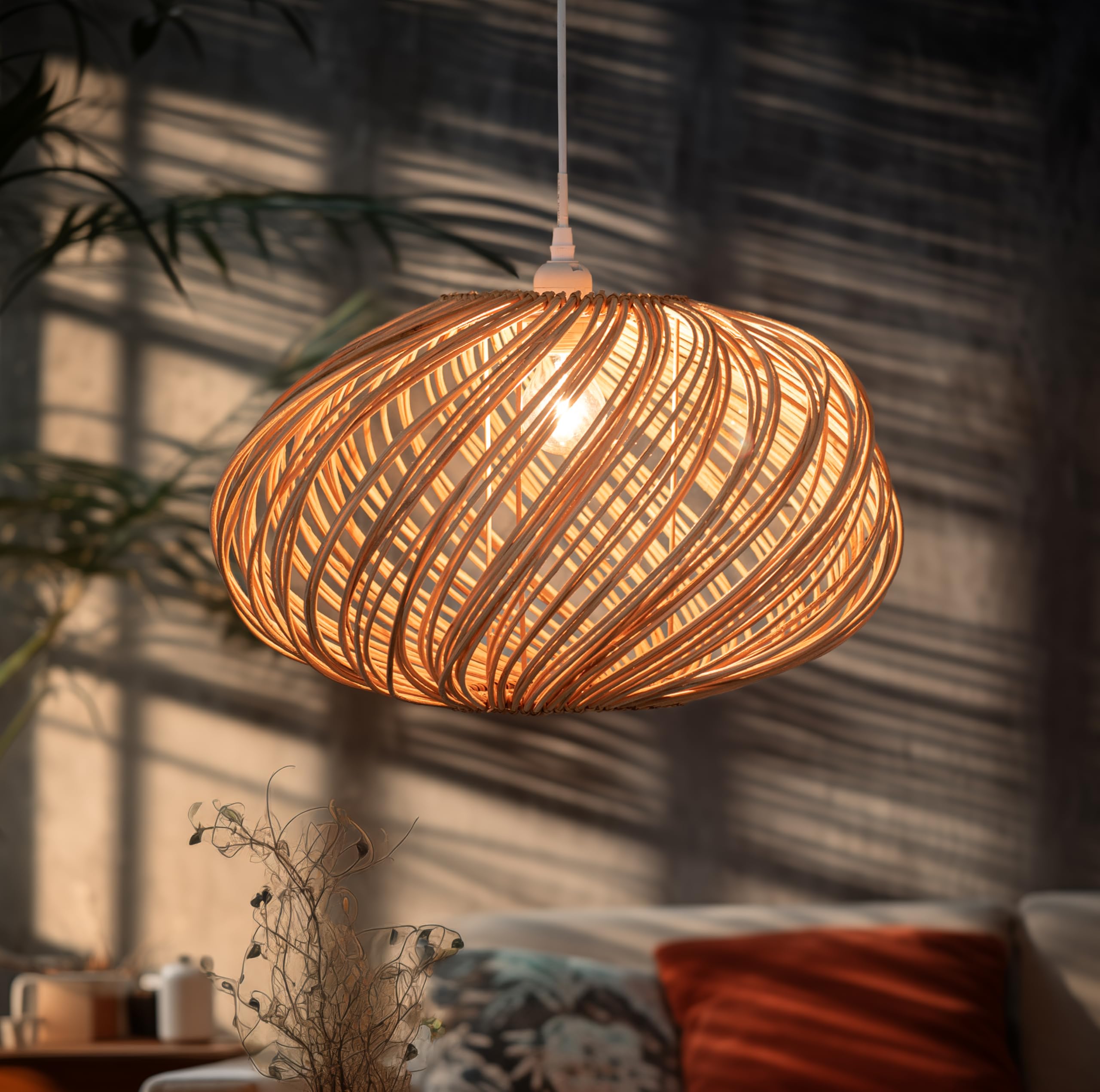 Maison d'Ailleurs - Paralume in rattan naturale, diametro 45 cm, non elettrificato, lampada a sospensione in stile bambù per soffitto, lampadario o lampada da terra