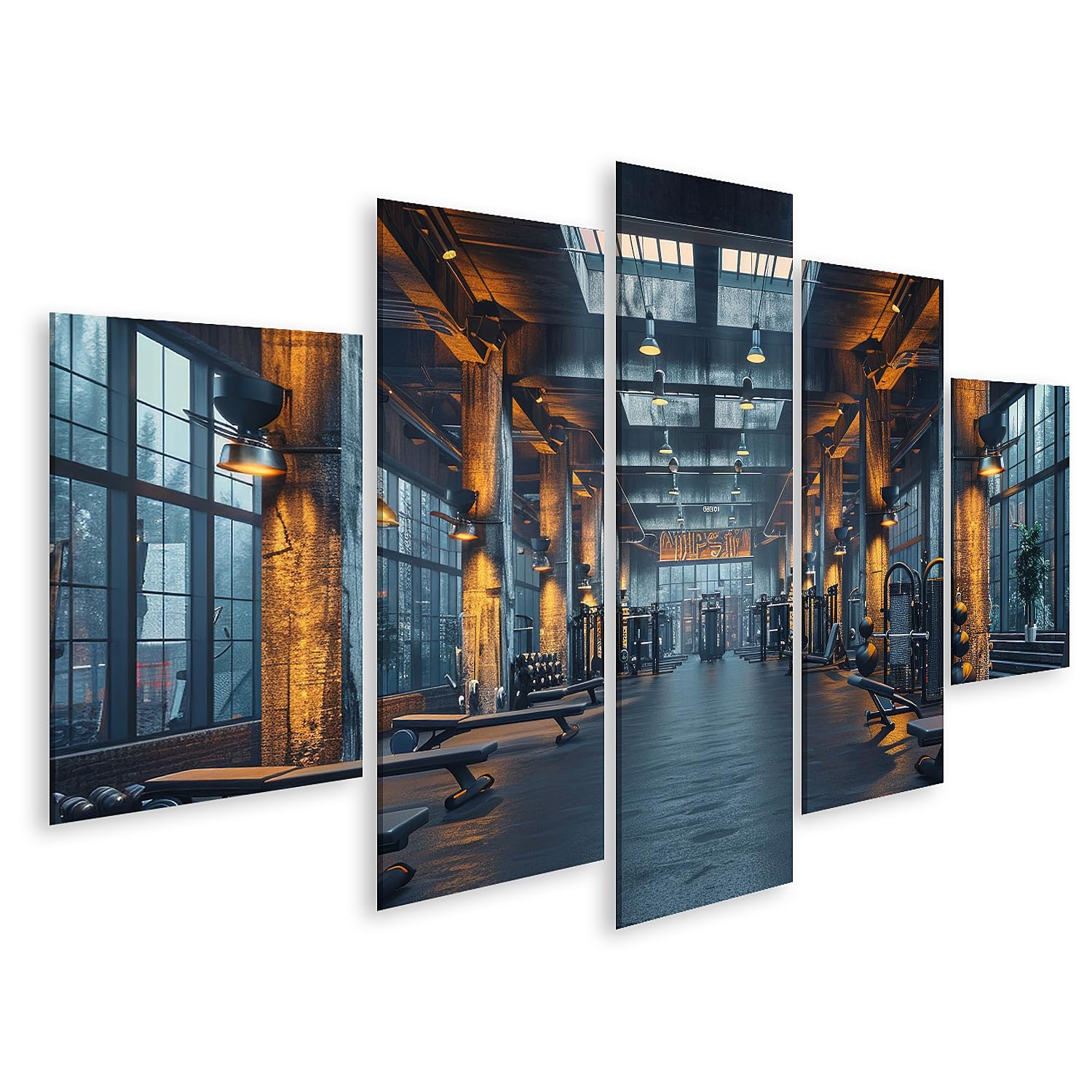 islandburner Quadro su tela Palestra moderna in stile industriale con illuminazione per palestra appassionati di fitness palestra Immagini murali poster