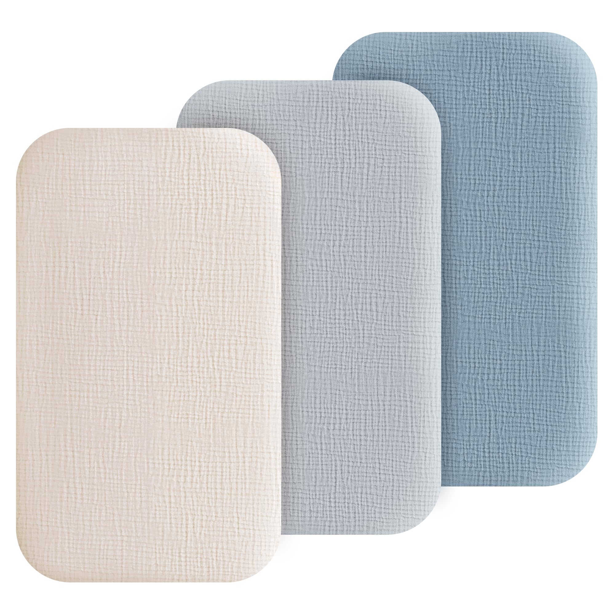 3 Pack Cotton Muslin Baby Bassinet Fitted Sheet for Bedside Sleeper