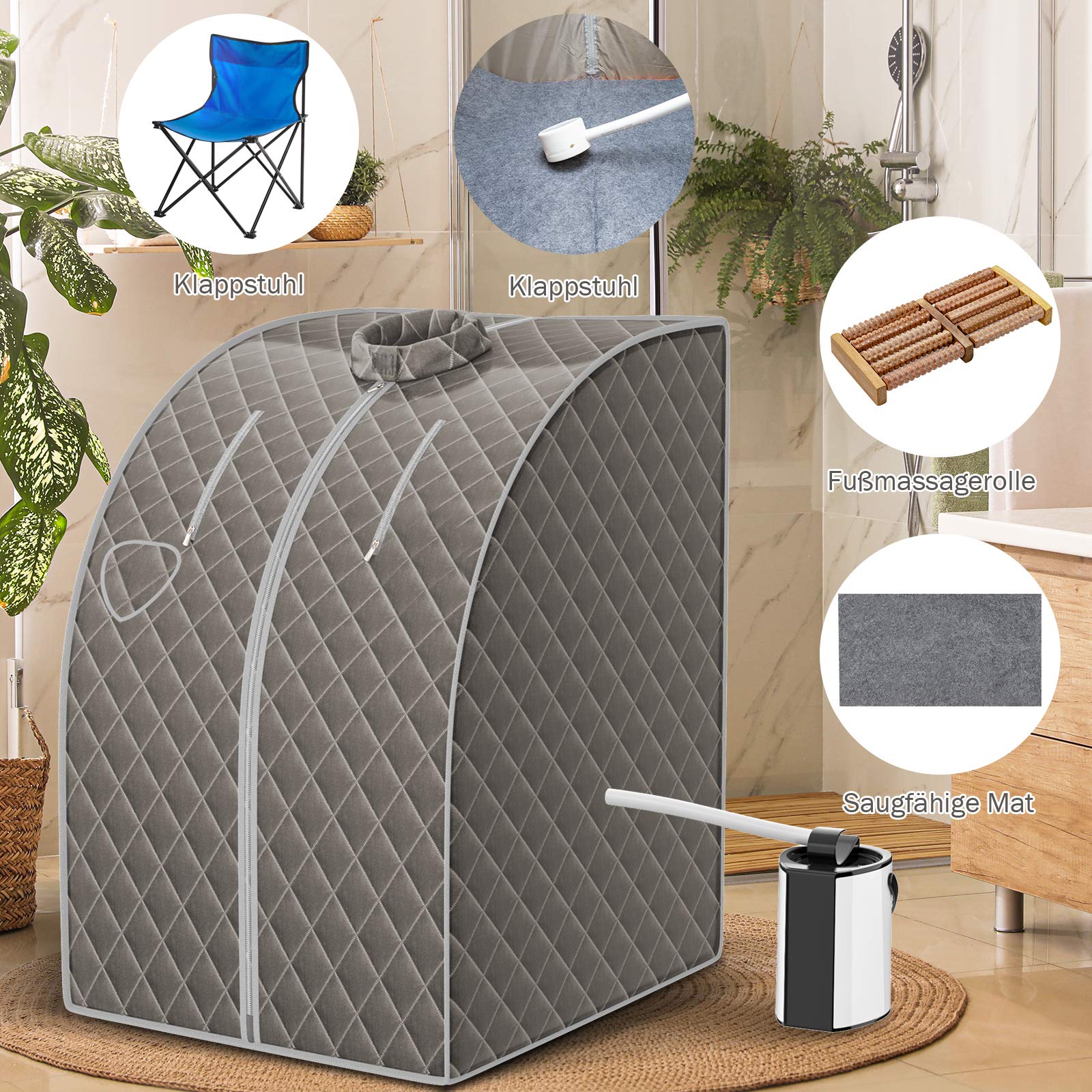 COSTWAY 3L Mini Dampfsauna mit Zerstäubungsfunktion, Heimsauna mit Fernbedienung, Wärmekabine 78 x 87 x 101 cm Braun